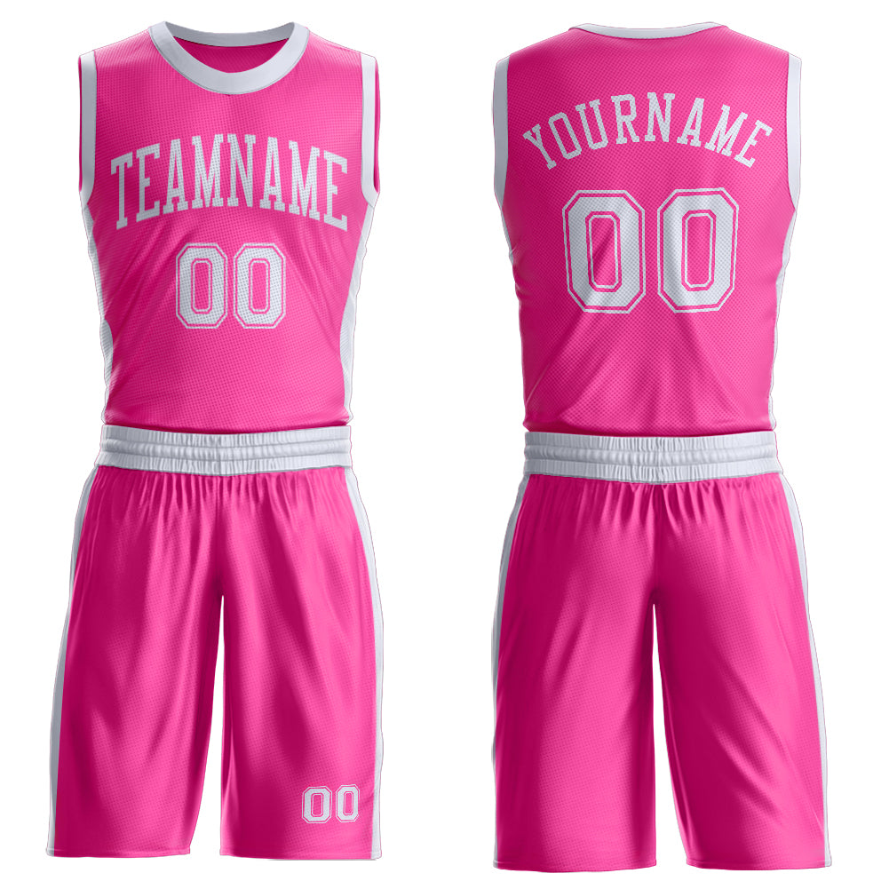 FansIdea Custom Pink White Round Neck Basketball Uniform Jersey - $24.99 at Proof Eyewear