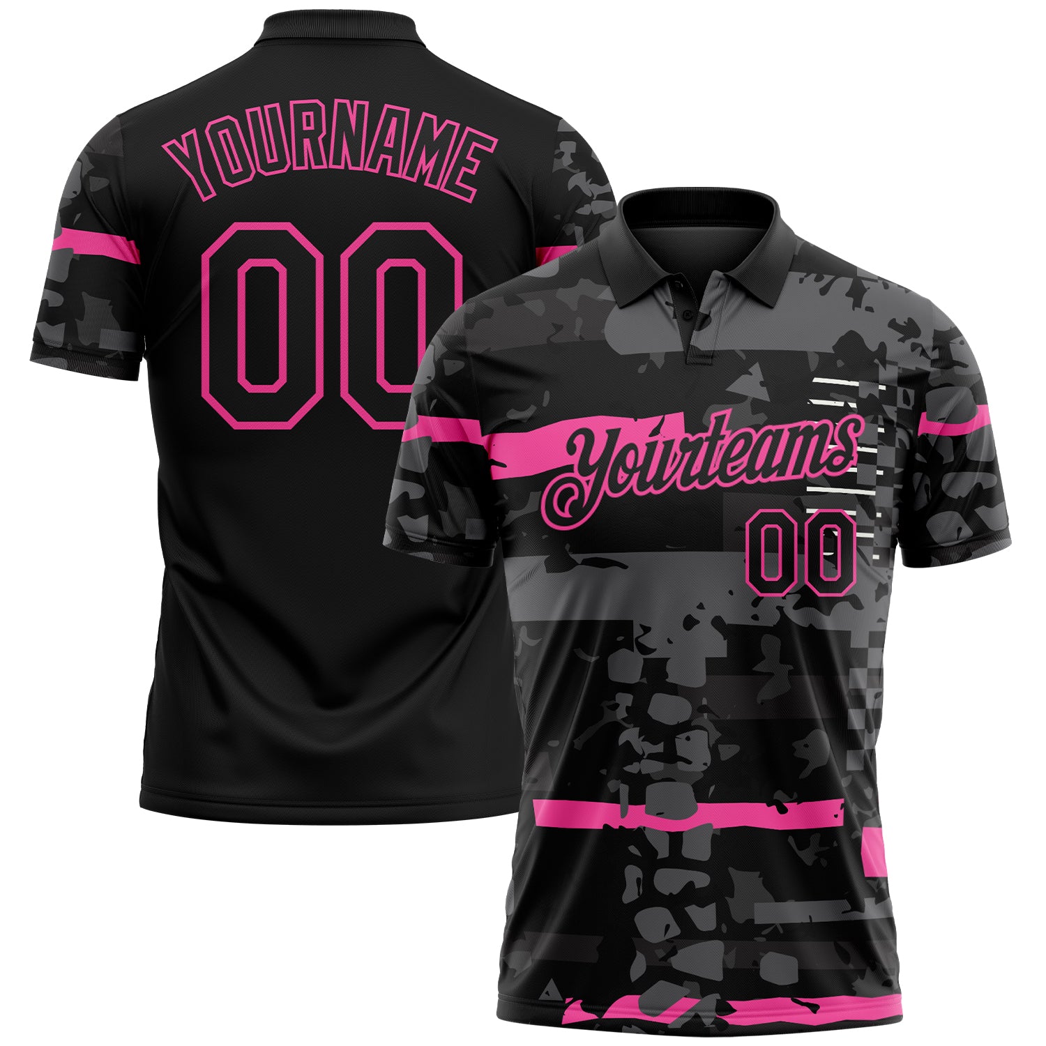 FansIdea Custom Black-Pink Abstract Geometric Grunge Fragment Performance Polo Shirt - $19.99 at Proof Eyewear