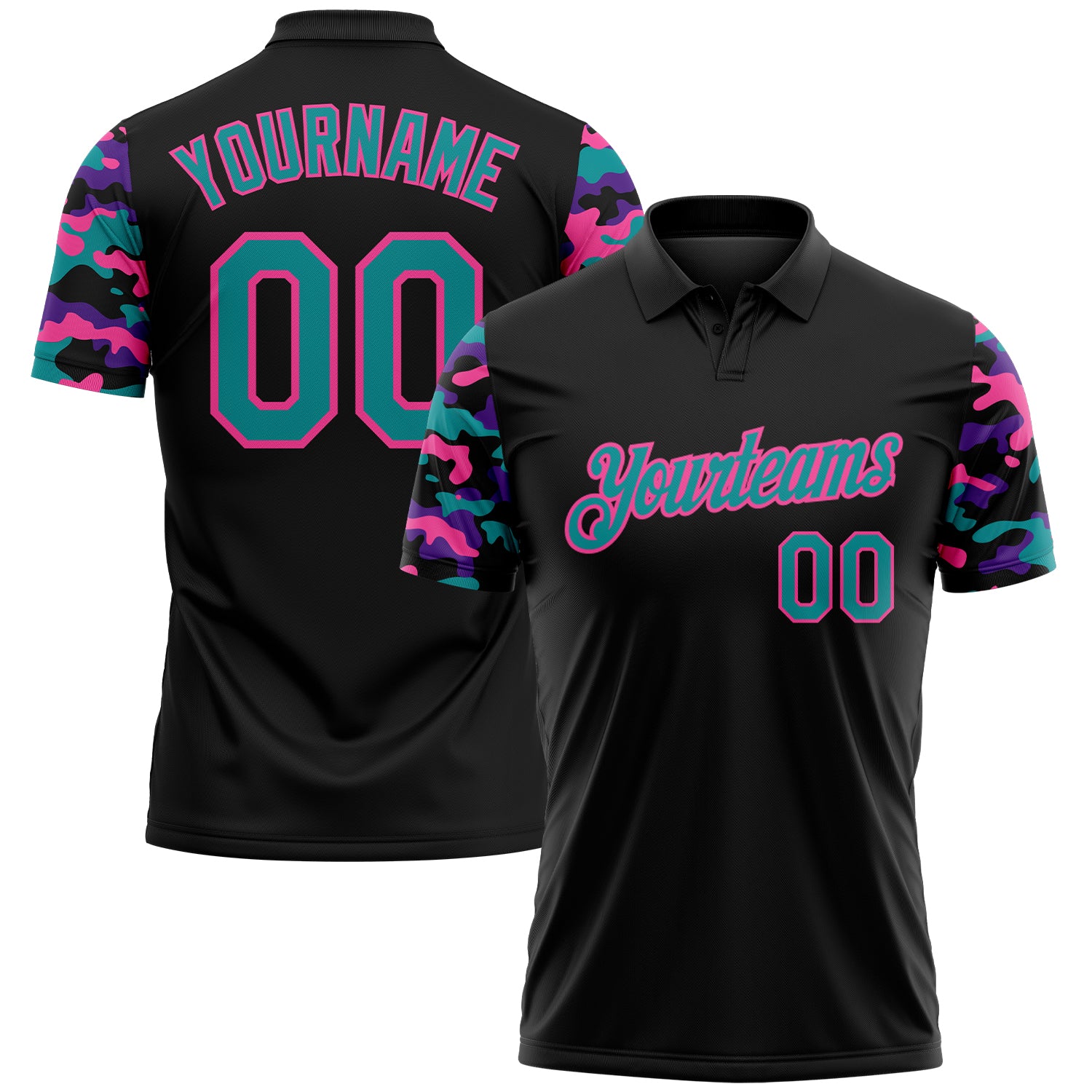 FansIdea Custom Black Teal Purple-Pink Digital Camo Two Tone Performance Polo Shirt - $19.99 at Proof Eyewear