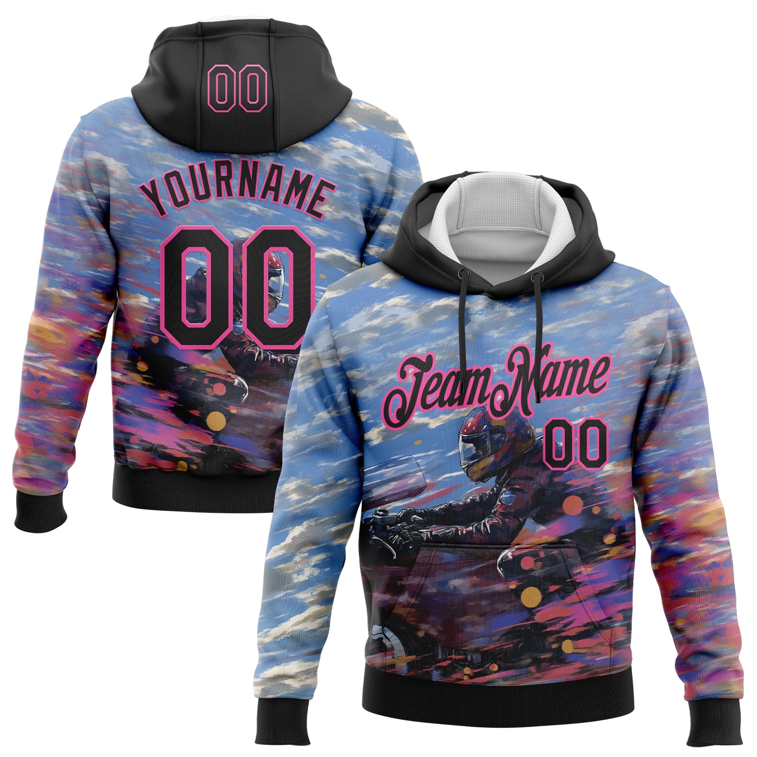 FansIdea Custom Stitched Blue Black-Pink 3D Pattern Design Motorcycle Motocross Racing Sports Pullover Sweatshirt Hoodie - $32.99 at Proof Eyewear