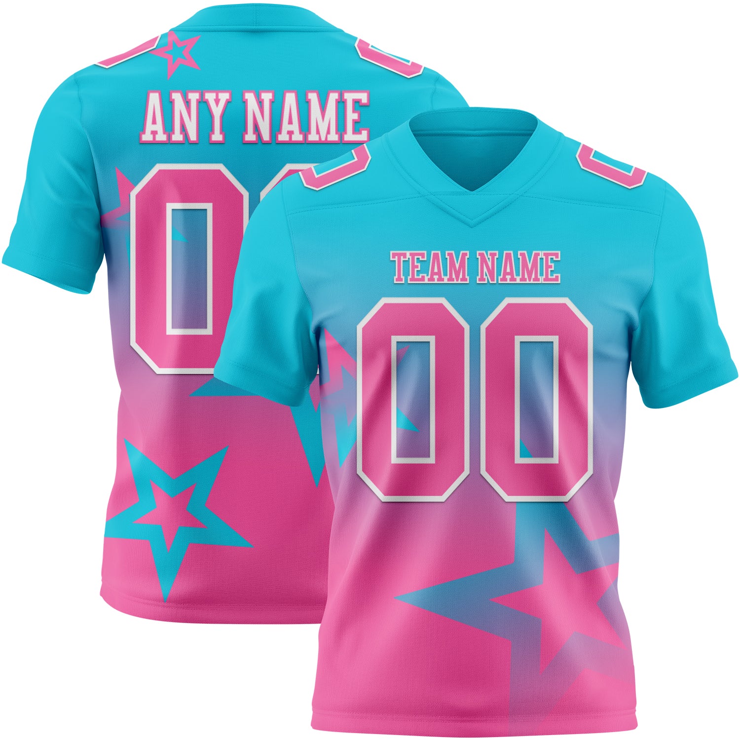 FansIdea Custom Lakes Blue Pink-White Authentic Gradient Style Twinkle Star Football Jersey - $19.99 at Proof Eyewear