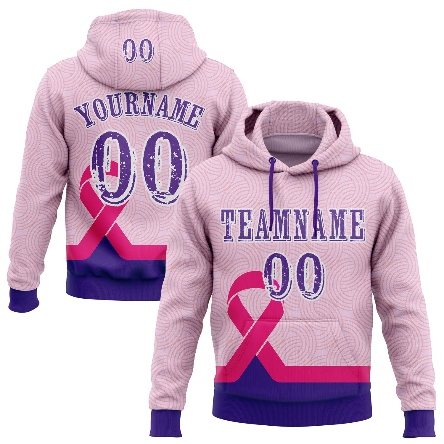 FansIdea Custom Light Pink Purple Pink-White 3D Pink Ribbon Breast Cancer Awareness Women Health Care Support Sports Pullover Sweatshirt Hoodie - $32.99 at Proof Eyewear