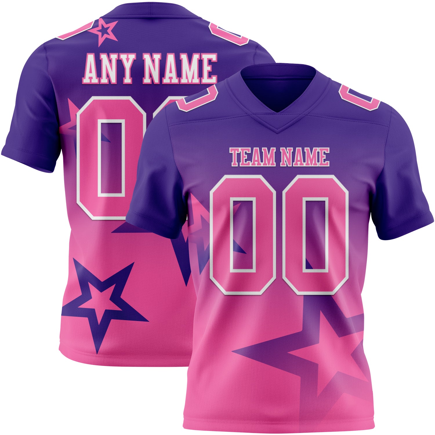 FansIdea Custom Purple Pink-White Authentic Gradient Style Twinkle Star Football Jersey - $19.99 at Proof Eyewear