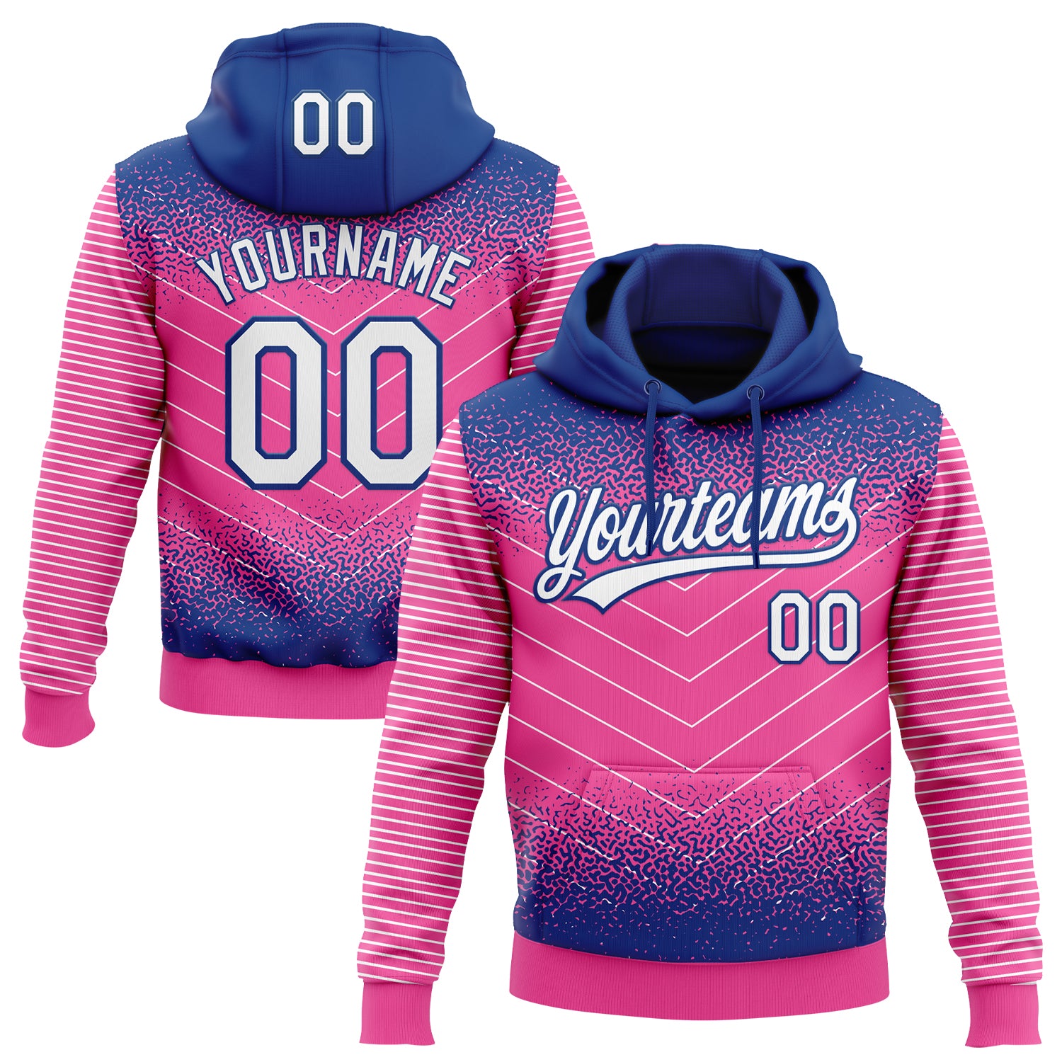 FansIdea Custom Stitched Royal White-Pink 3D Pattern Design Line Sportswear Pullover Sweatshirt Hoodie - $32.99 at Proof Eyewear