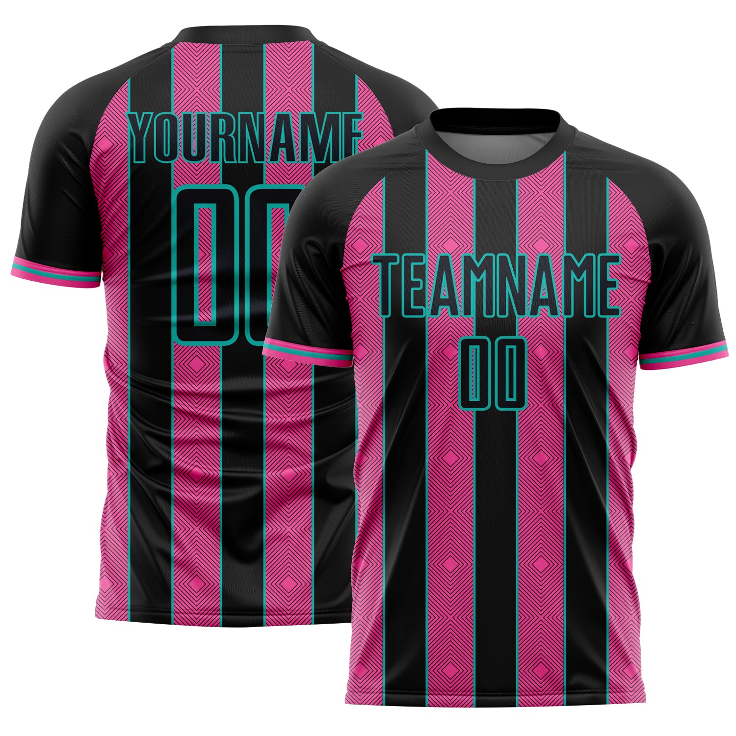 FansIdea Custom Black Pink-Aqua Pinstripe Line Sports Sublimation Soccer Uniform Jersey - $16.99 at Proof Eyewear