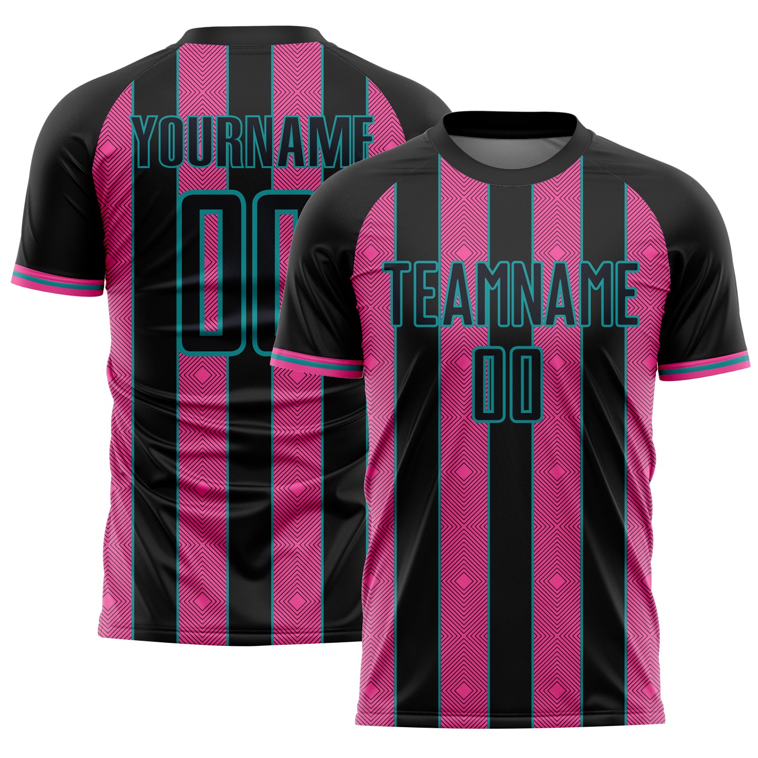 FansIdea Custom Black Pink-Teal Pinstripe Line Sports Sublimation Soccer Uniform Jersey - $16.99 at Proof Eyewear