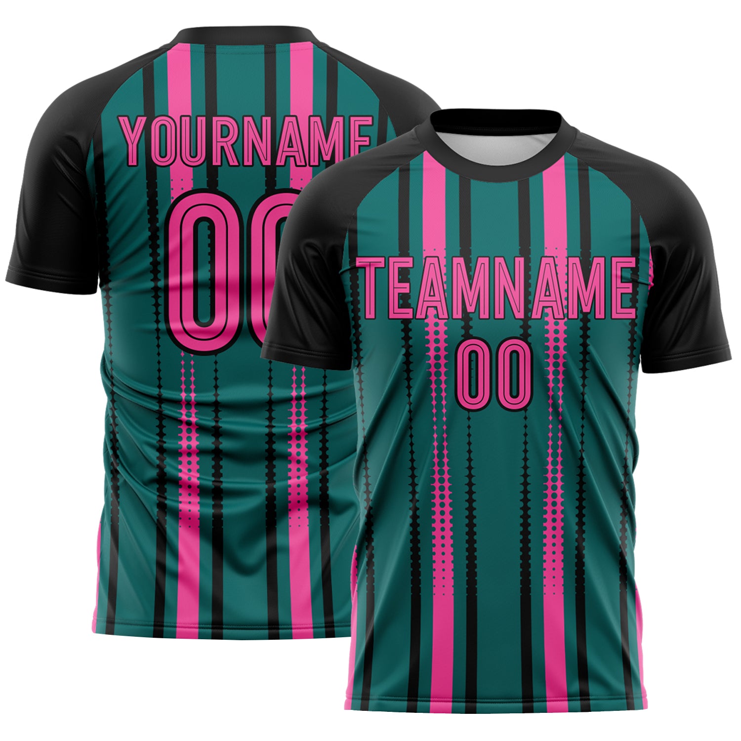 FansIdea Custom Teal Pink-Black Vertical Stripe Sublimation Soccer Uniform Jersey - $16.99 at Proof Eyewear