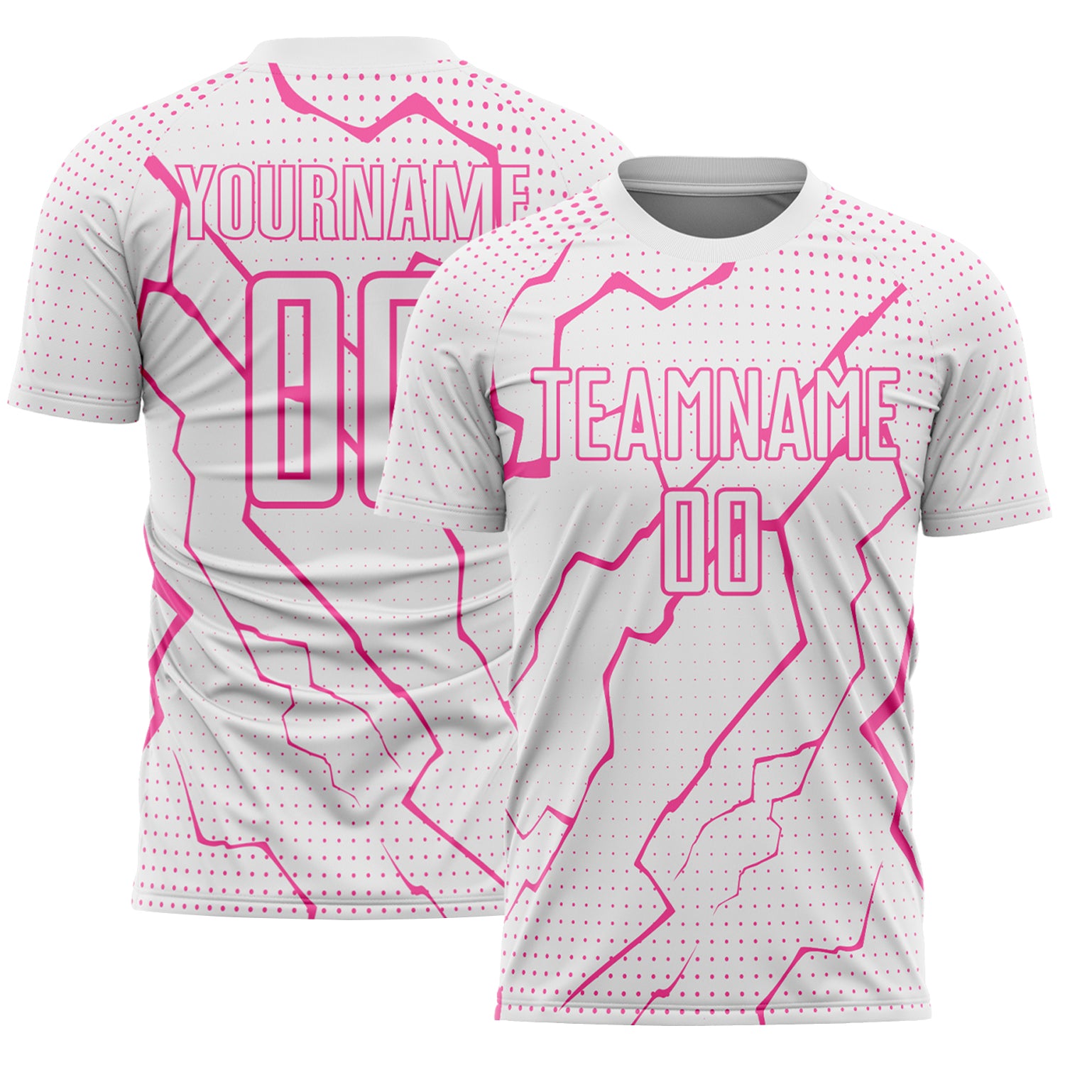 FansIdea Custom White Pink Lightning Sports Sublimation Soccer Uniform Jersey - $16.99 at Proof Eyewear