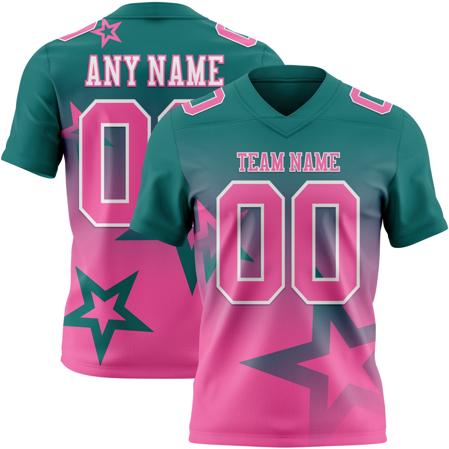 FansIdea Custom Teal Pink-White Authentic Gradient Style Twinkle Star Football Jersey - $19.99 at Proof Eyewear