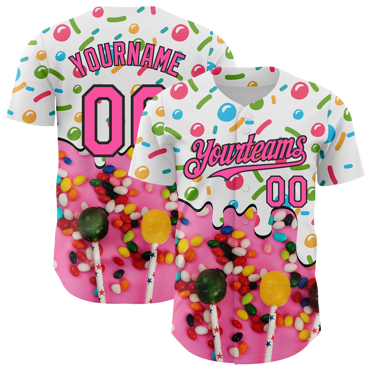 FansIdea Custom White Pink-Black Ice Cream Candy Lollipops Sweet Sugar Authentic Baseball Jersey - $29.99 at Proof Eyewear