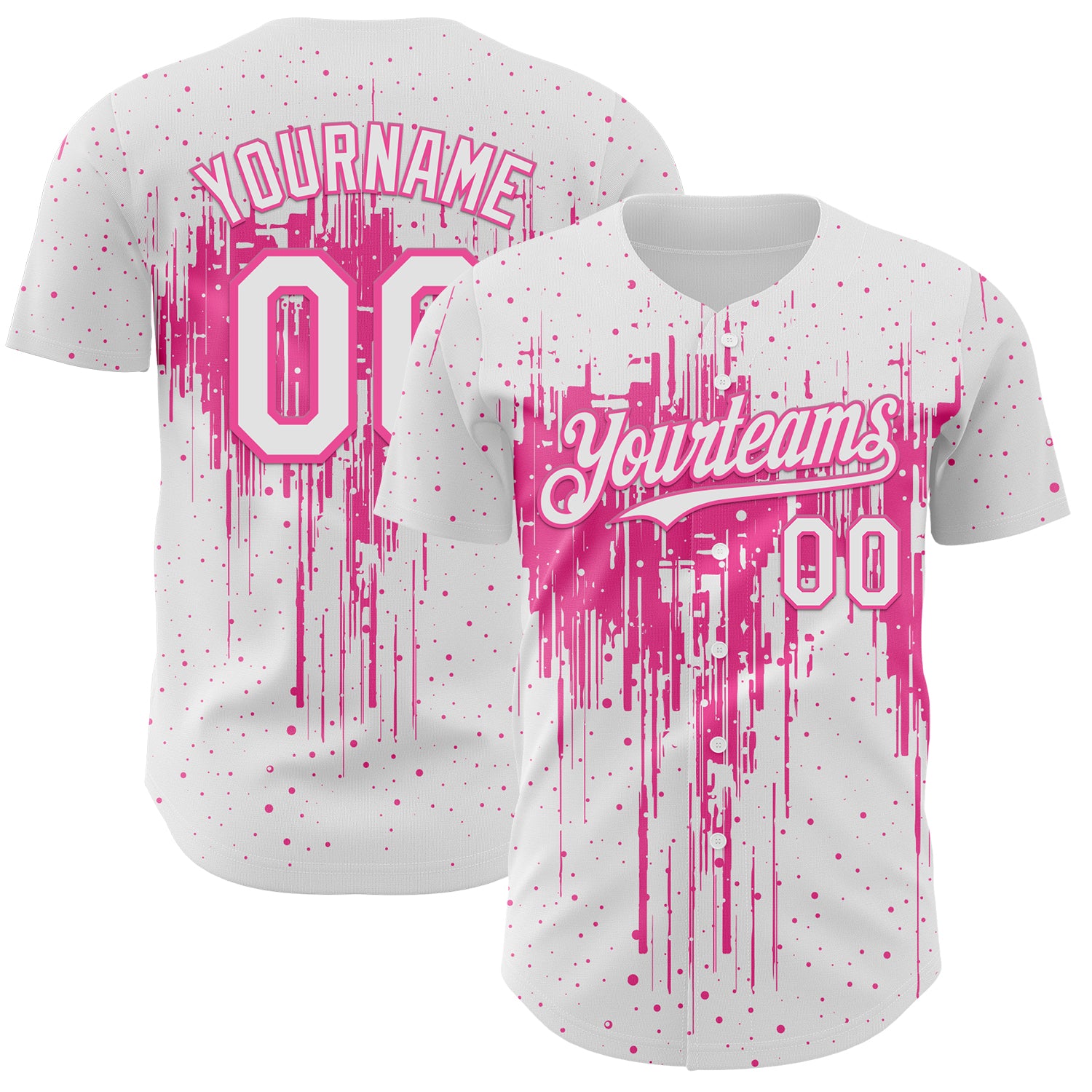 FansIdea Custom White Pink Dripping Splatter Paint Authentic Baseball Jersey - $29.99 at Proof Eyewear