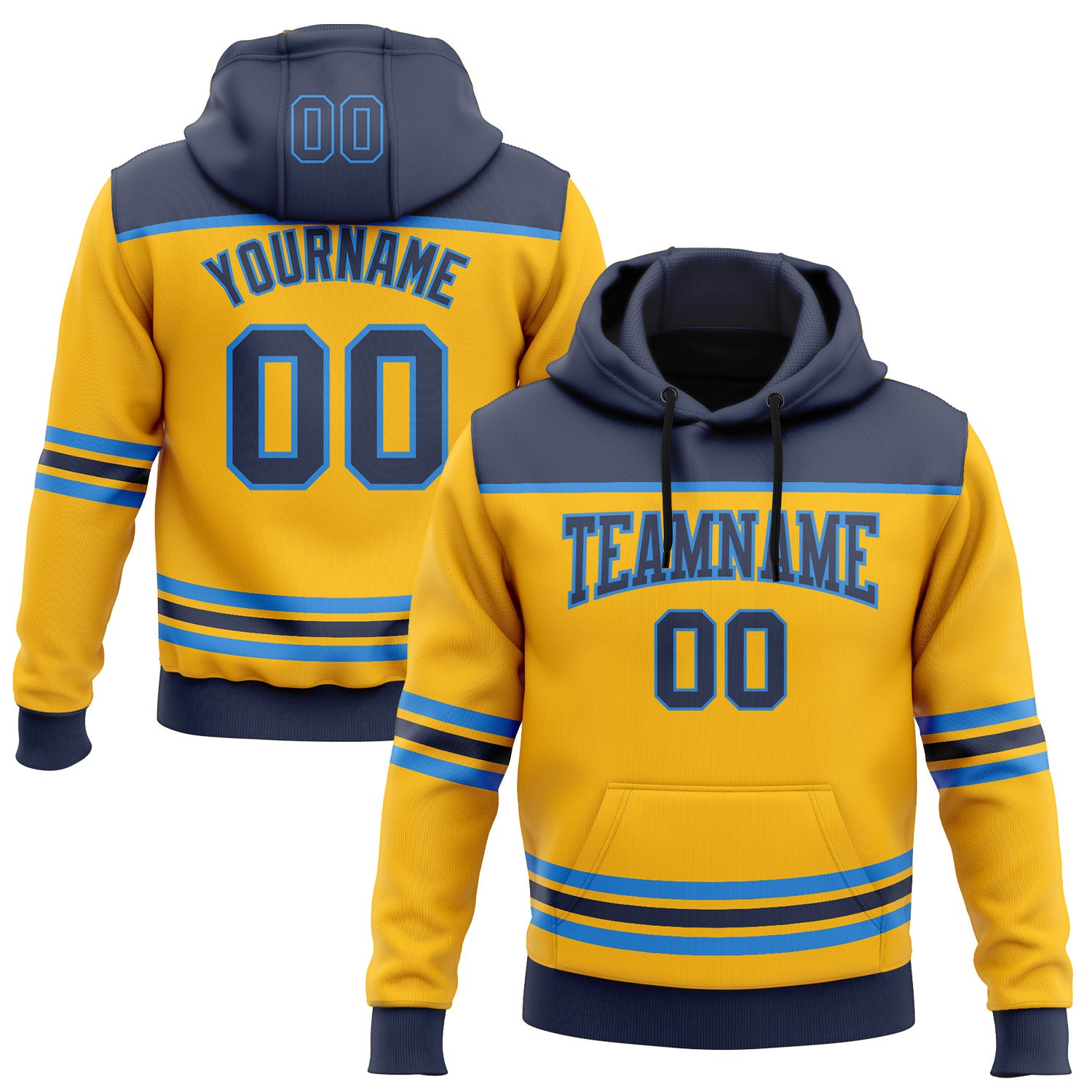 FansIdea Custom Gold Navy-Powder Blue 3D Pattern Design Game Day Nashville Inspired Sports Pullover Sweatshirt Hoodie - $32.99 at Proof Eyewear