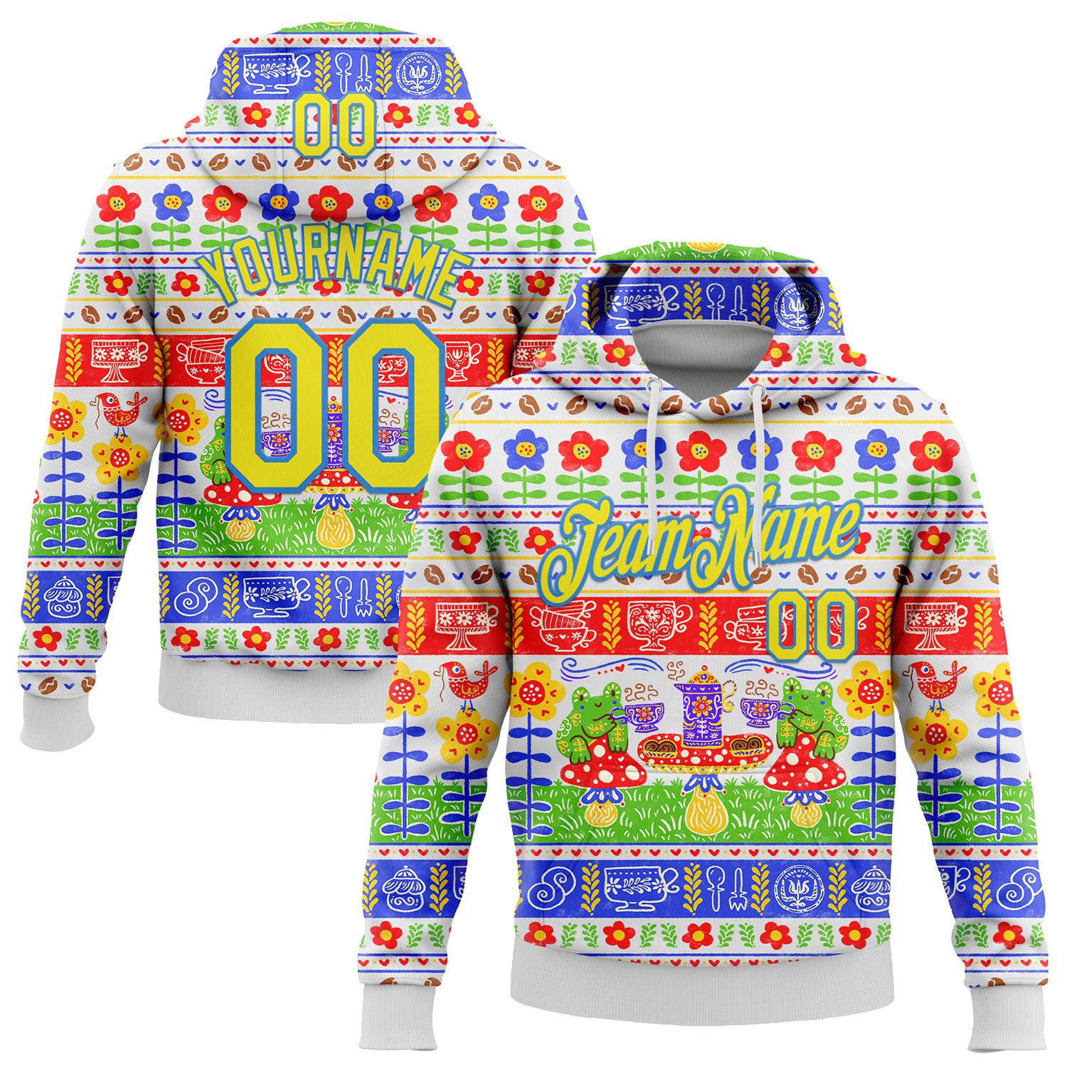 Fansidea-artist-collabs Custom Stitched White Light Yellow-Powder Blue 3D Emi Bee Fika Frogs Sports Pullover Sweatshirt Hoodie - $37.99 at Proof Eyewear