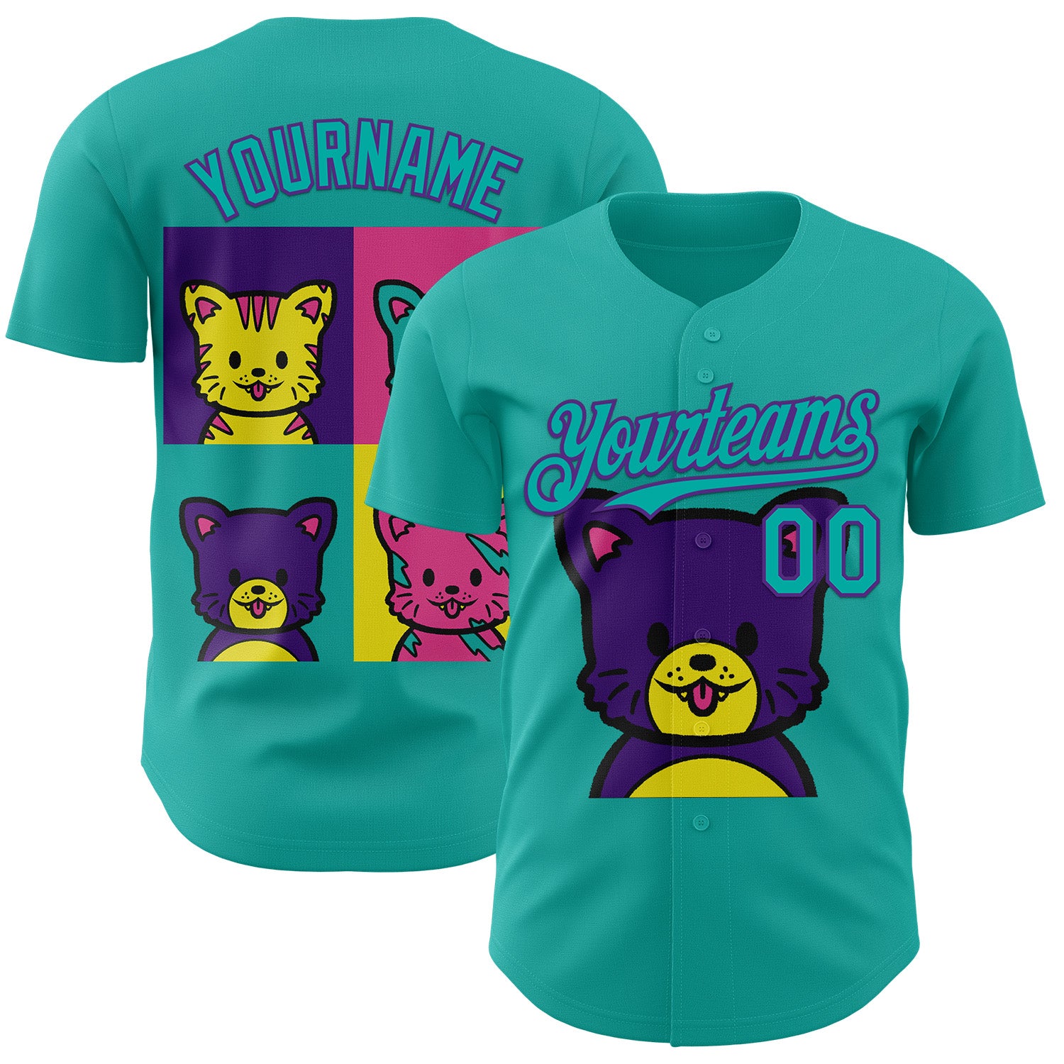 Fansidea-group-collabs Custom Aqua Aqua-Purple 3D Tobe Fonseca Cat Warhol Pop Art Authentic Baseball Jersey - $34.99 at Proof Eyewear