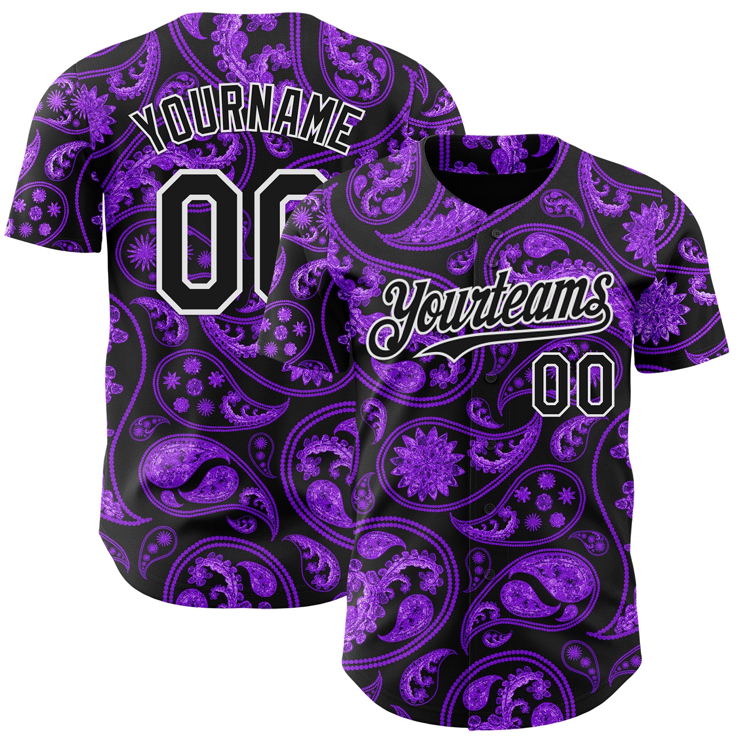 FansIdea Custom Black Purple-White Rave Party Ethnic Paisley Bandana Authentic Baseball Jersey - $29.99 at Proof Eyewear