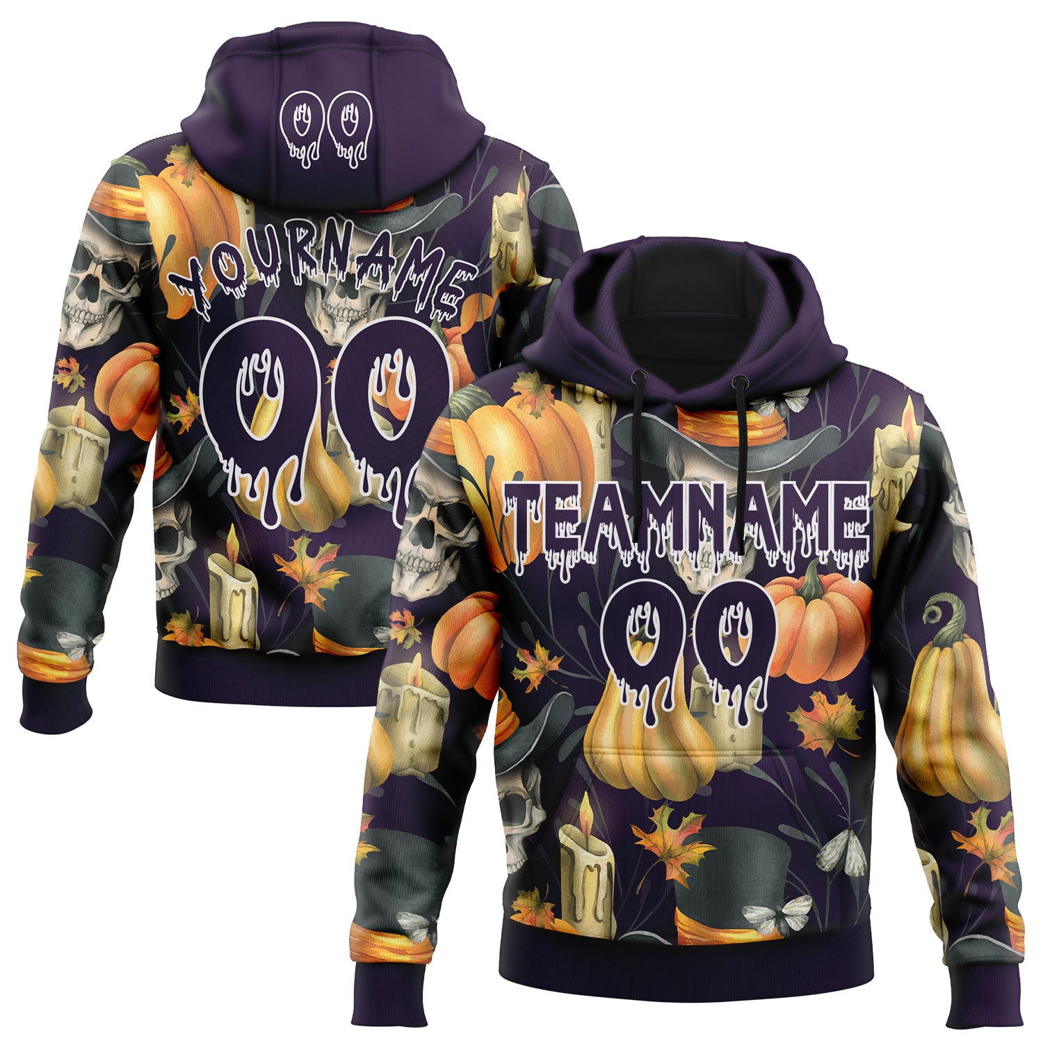 FansIdea Custom  Black Purple-White Halloween Pumpkin Head Pullover Sweatshirt Hoodie - $32.99 at Proof Eyewear
