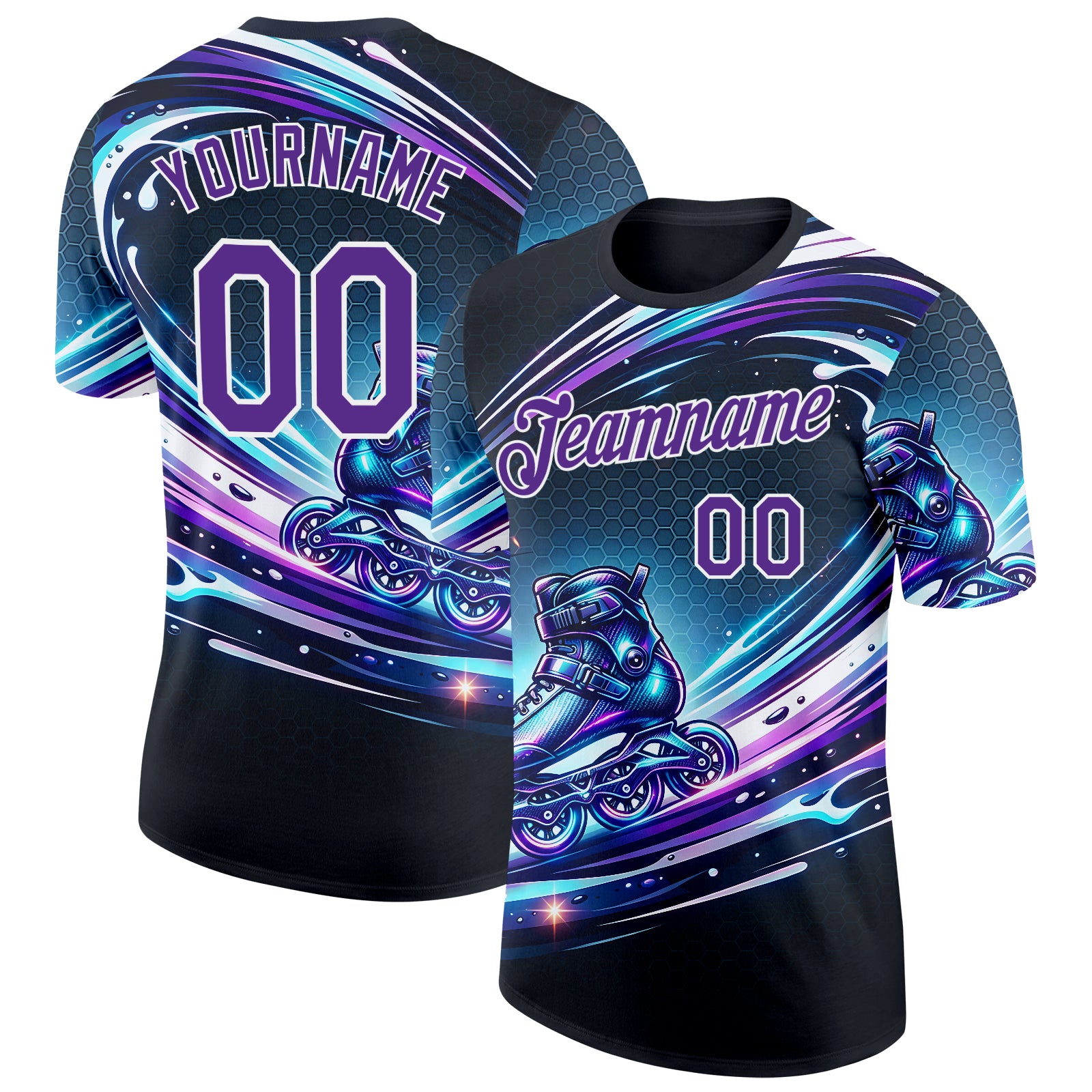FansIdea Custom Black Purple Blue-White Inline Skating Performance T-Shirt - $14.99 at Proof Eyewear