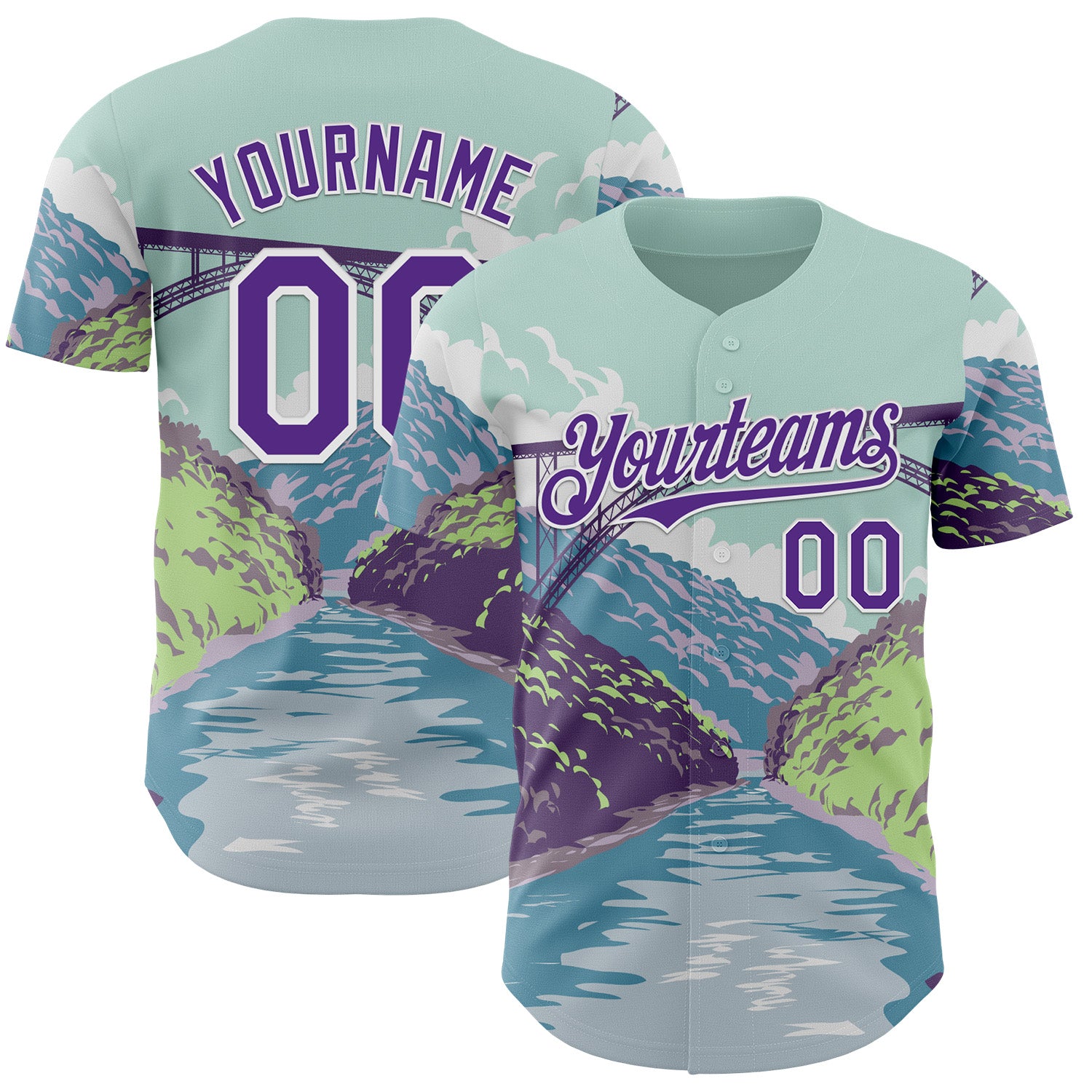 Fansidea-artist-collabs Custom Green Purple-White Aloysius Patrimonio New River Gorge National Park WPA Authentic Baseball Jersey - $34.99 at Proof Eyewear