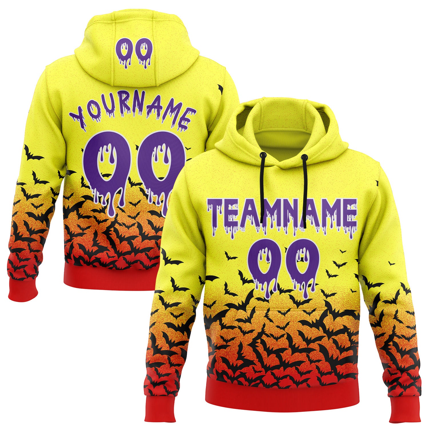 FansIdea Custom  Light Yellow Purple Red Black-White Halloween Bat Gradient Pullover Sweatshirt Hoodie - $32.99 at Proof Eyewear