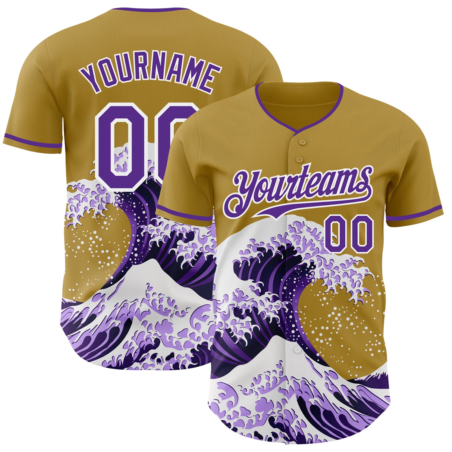 FansIdea Custom Old Gold Purple-White Japanese Wave Authentic Baseball Jersey - $29.99 at Proof Eyewear
