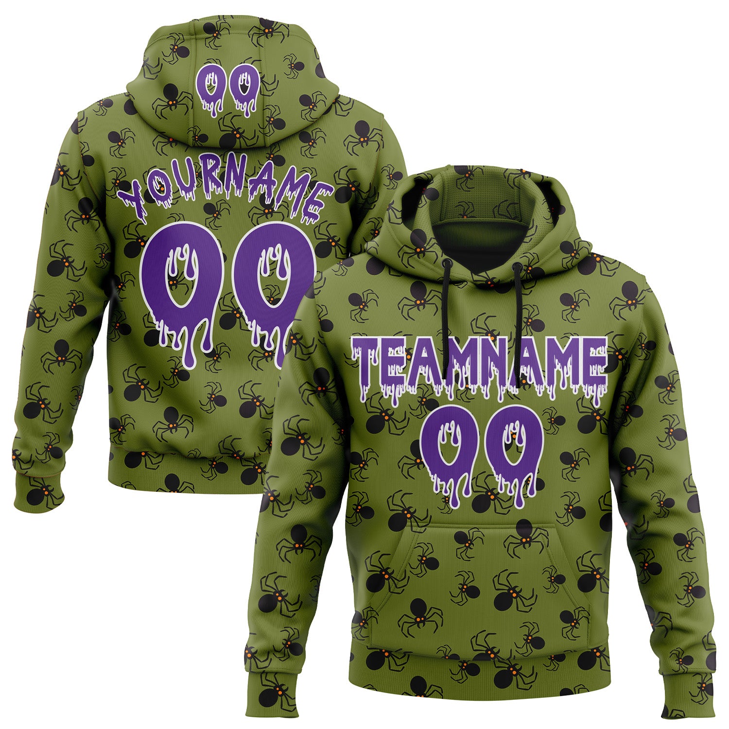 FansIdea Custom  Olive Purple-White Halloween Spider Pullover Sweatshirt Hoodie - $32.99 at Proof Eyewear