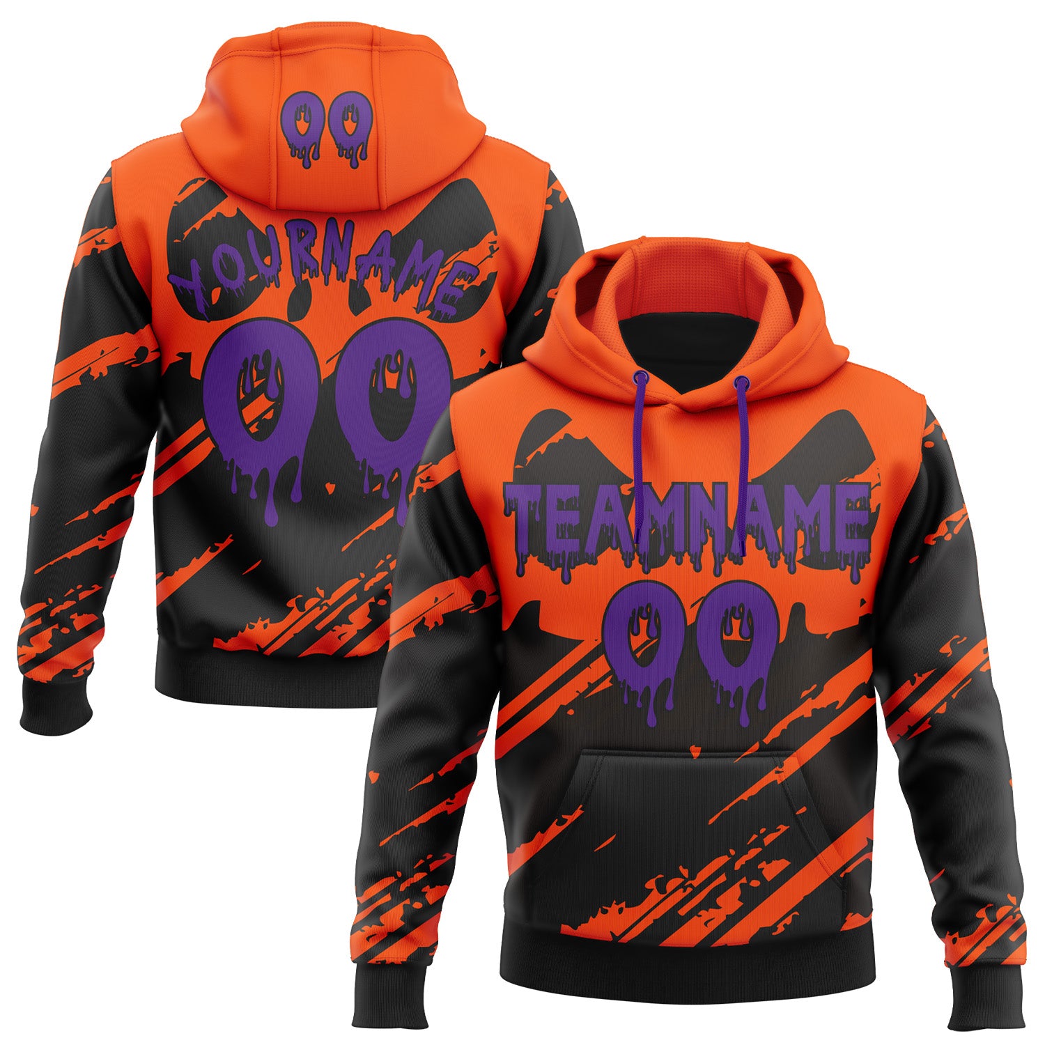 FansIdea Custom  Orange Purple-Black Halloween Pumpkin Head Pullover Sweatshirt Hoodie - $32.99 at Proof Eyewear