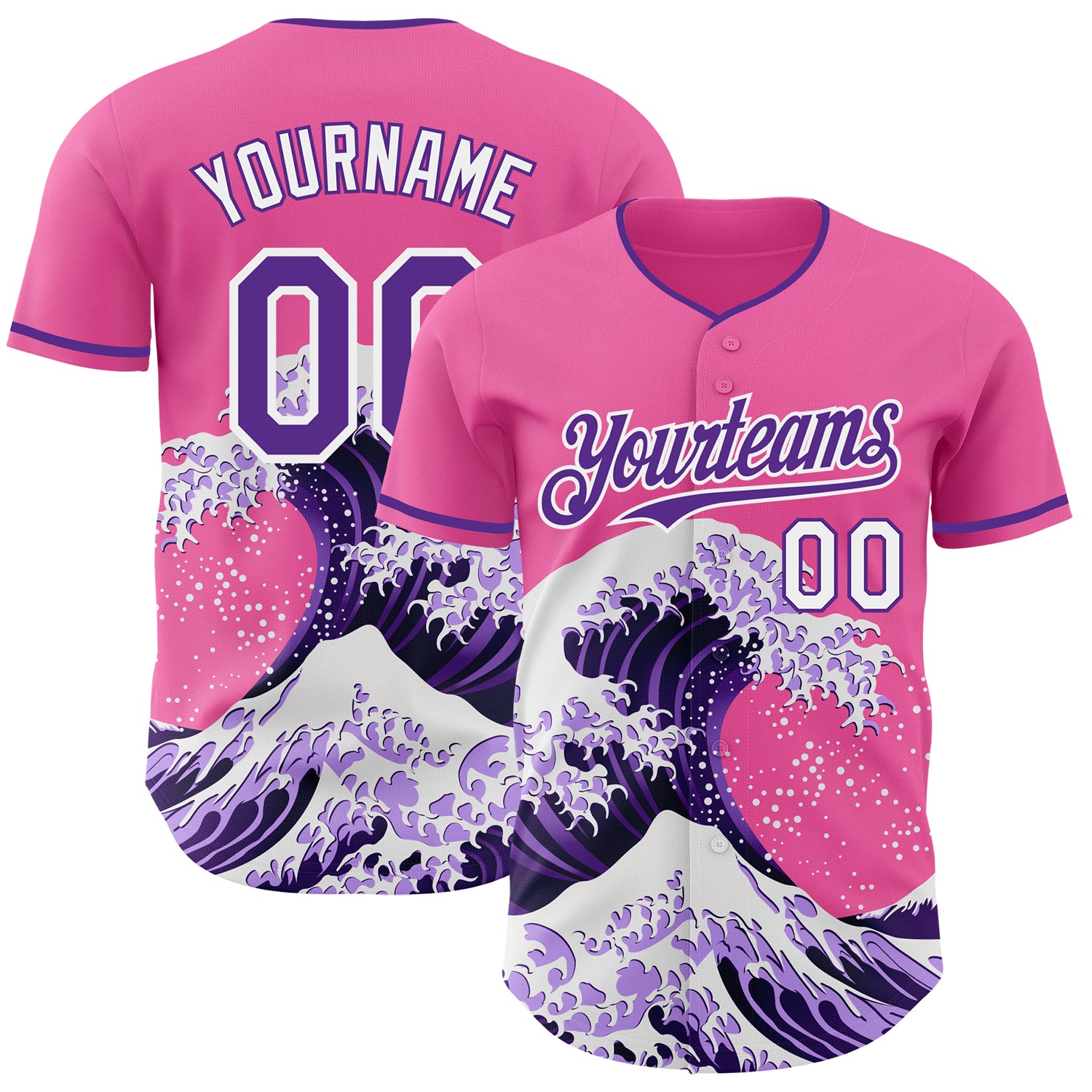 FansIdea Custom Pink Purple-White Japanese Wave Authentic Baseball Jersey - $29.99 at Proof Eyewear