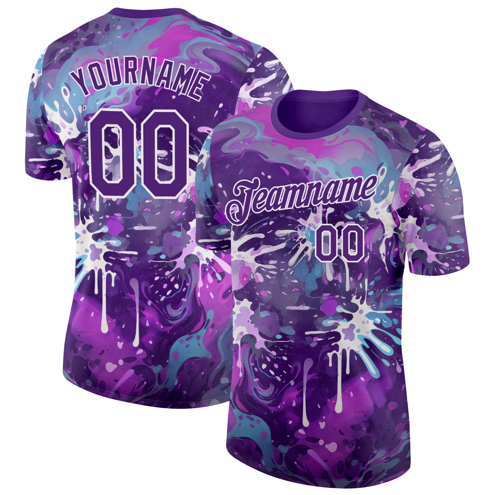 FansIdea Custom Purple-White Bowling Splash Ink Performance T-Shirt - $14.99 at Proof Eyewear