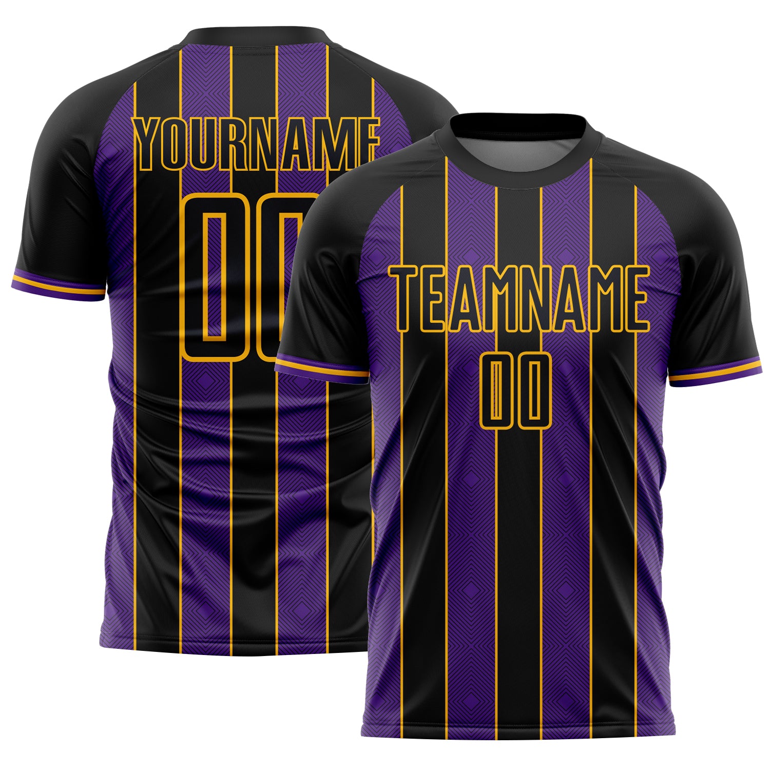 FansIdea Custom Black Purple-Gold Pinstripe Line Sports Sublimation Soccer Uniform Jersey - $16.99 at Proof Eyewear