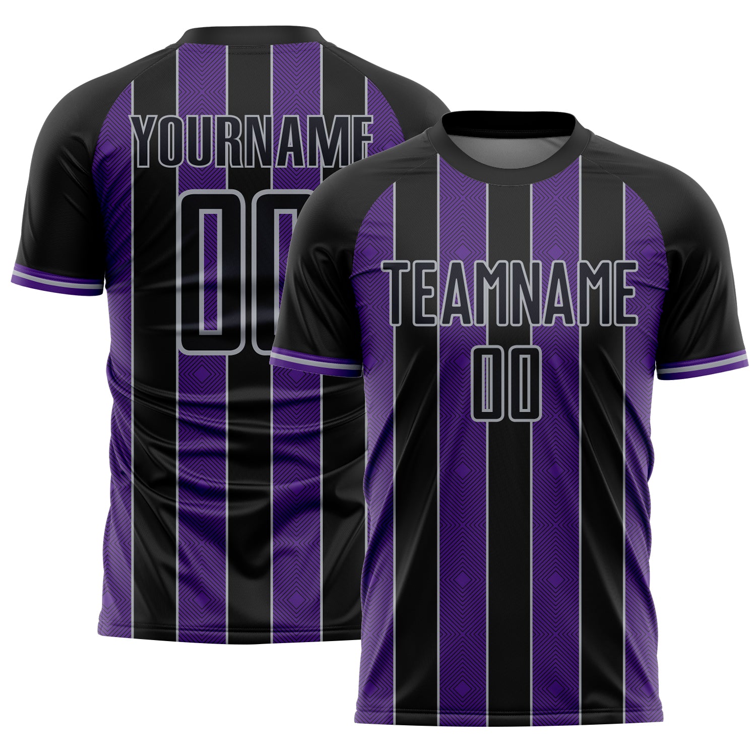 FansIdea Custom Black Purple-Gray Pinstripe Line Sports Sublimation Soccer Uniform Jersey - $16.99 at Proof Eyewear