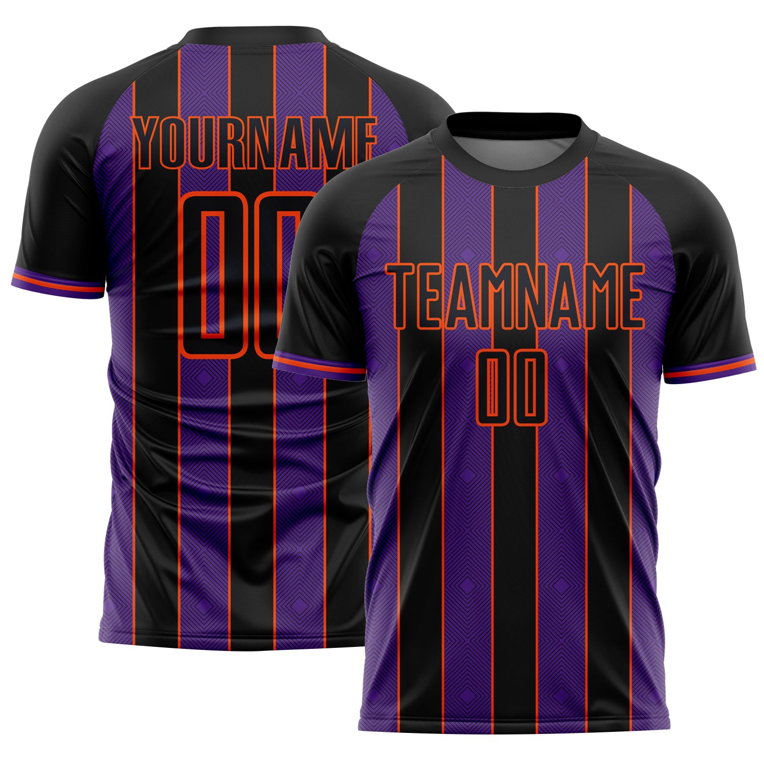 FansIdea Custom Black Purple-Orange Pinstripe Line Sports Sublimation Soccer Uniform Jersey - $16.99 at Proof Eyewear