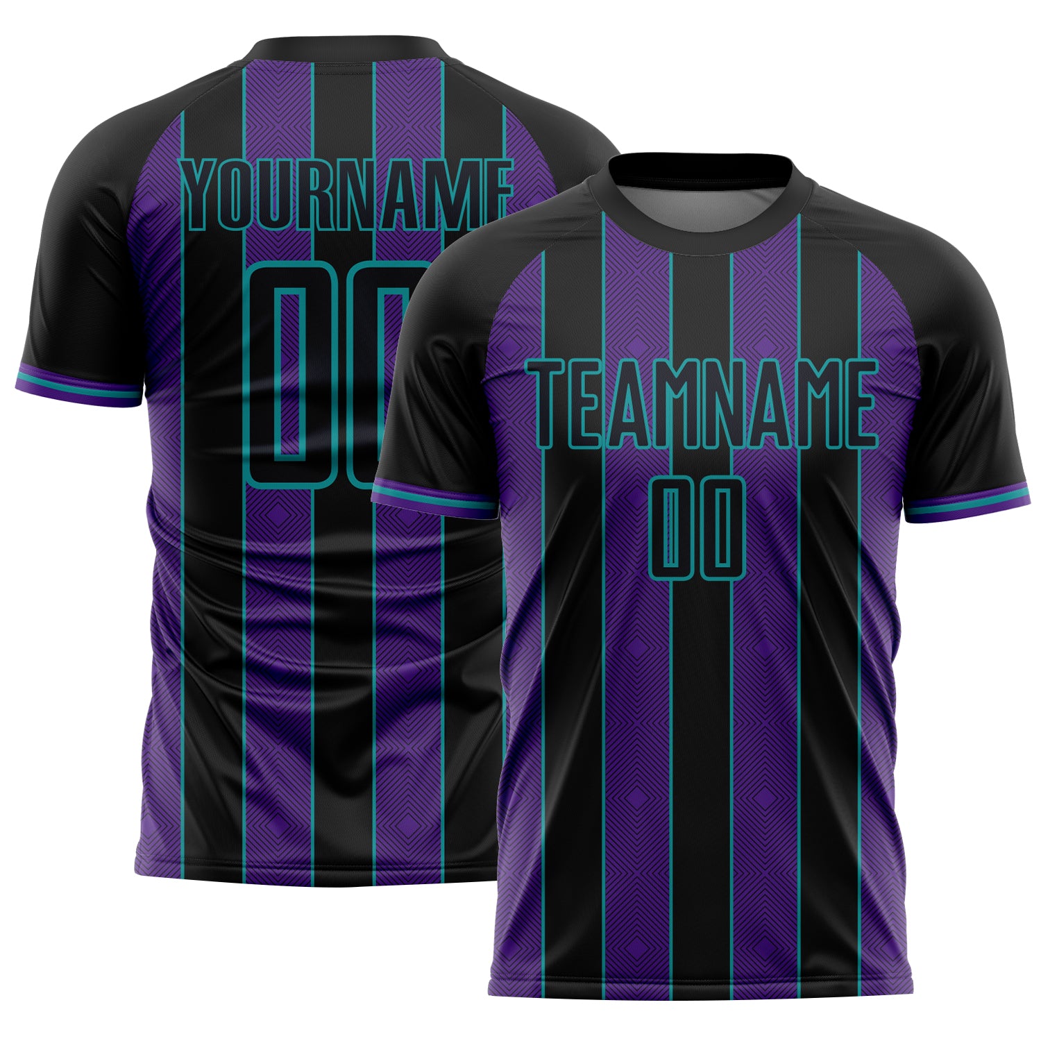 FansIdea Custom Black Purple-Teal Pinstripe Line Sports Sublimation Soccer Uniform Jersey - $16.99 at Proof Eyewear