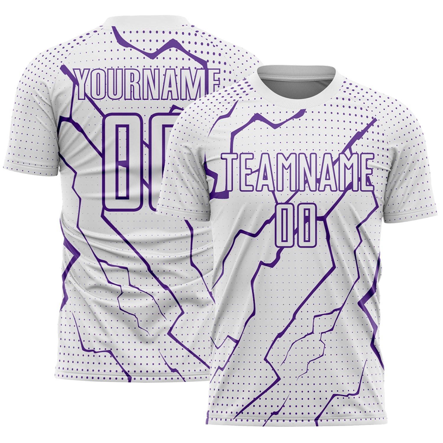 FansIdea Custom White Purple Lightning Sports Sublimation Soccer Uniform Jersey - $16.99 at Proof Eyewear