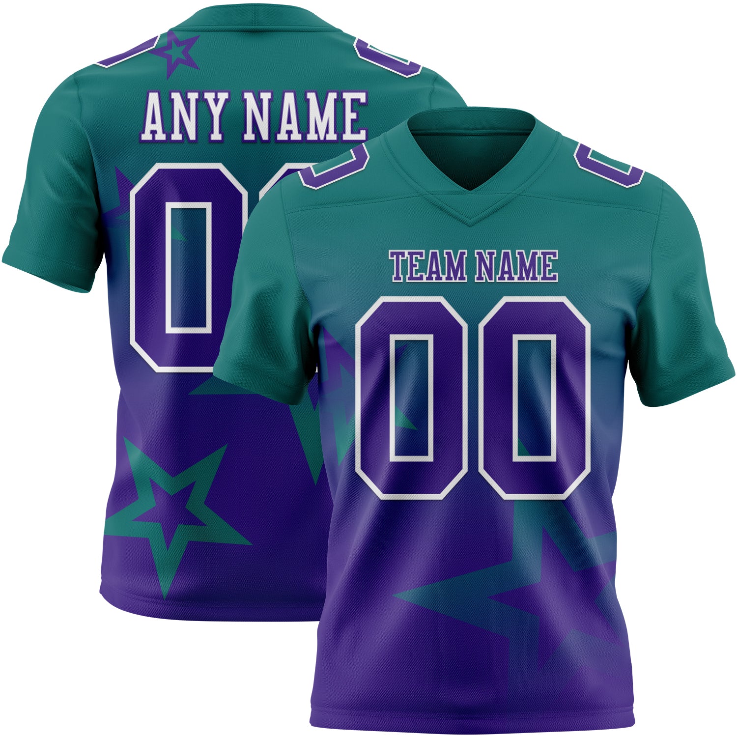 FansIdea Custom Teal Purple-White Authentic Gradient Style Twinkle Star Football Jersey - $19.99 at Proof Eyewear
