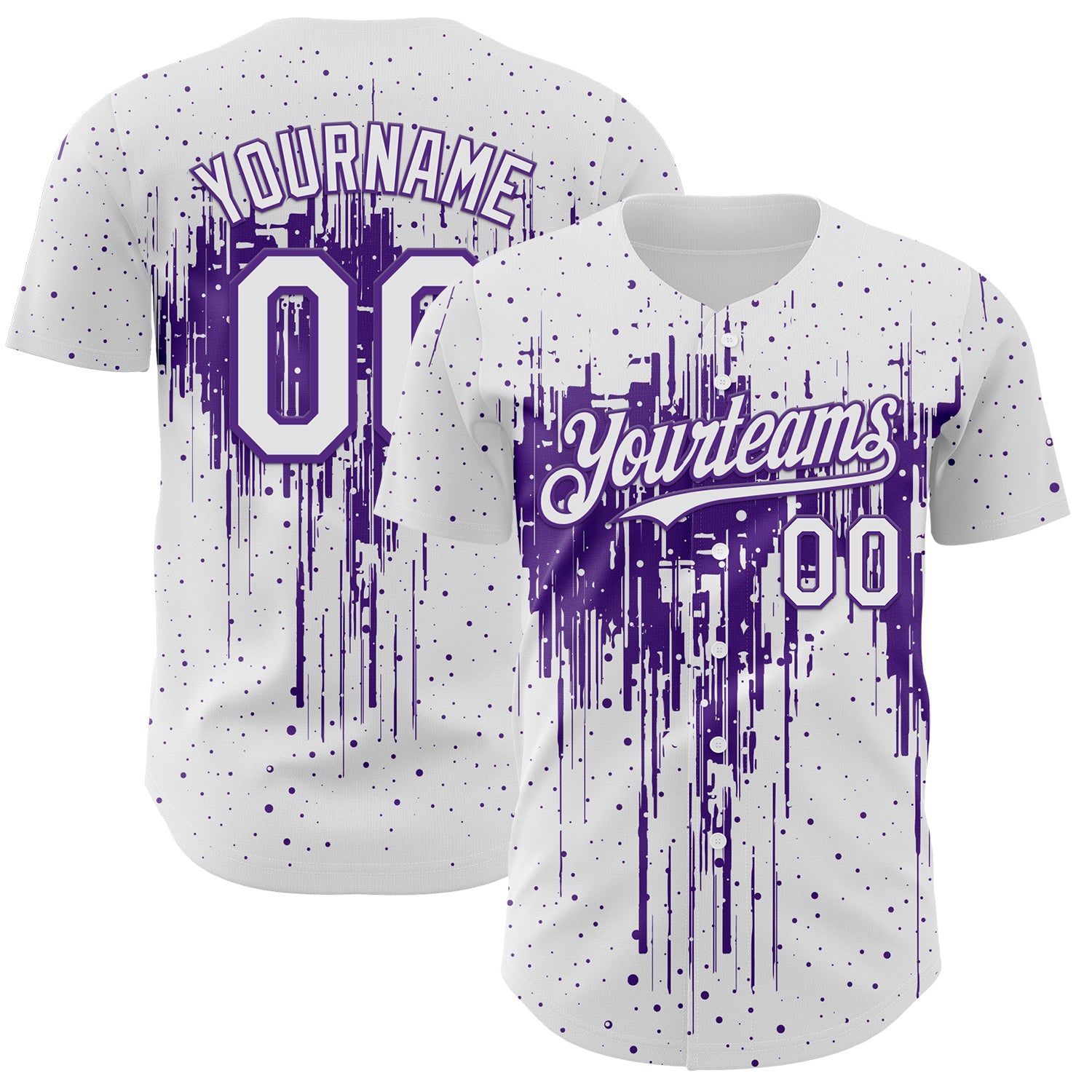 FansIdea Custom White Purple Dripping Splatter Paint Authentic Baseball Jersey - $29.99 at Proof Eyewear