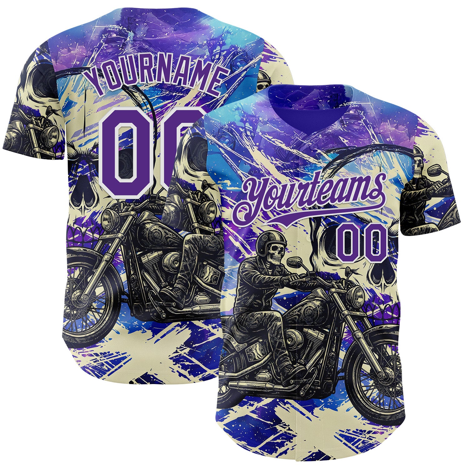 FansIdea Custom Purple Cream-White 3D Pattern Design Motorcycle Motocross Skull Authentic Baseball Jersey - $29.99 at Proof Eyewear