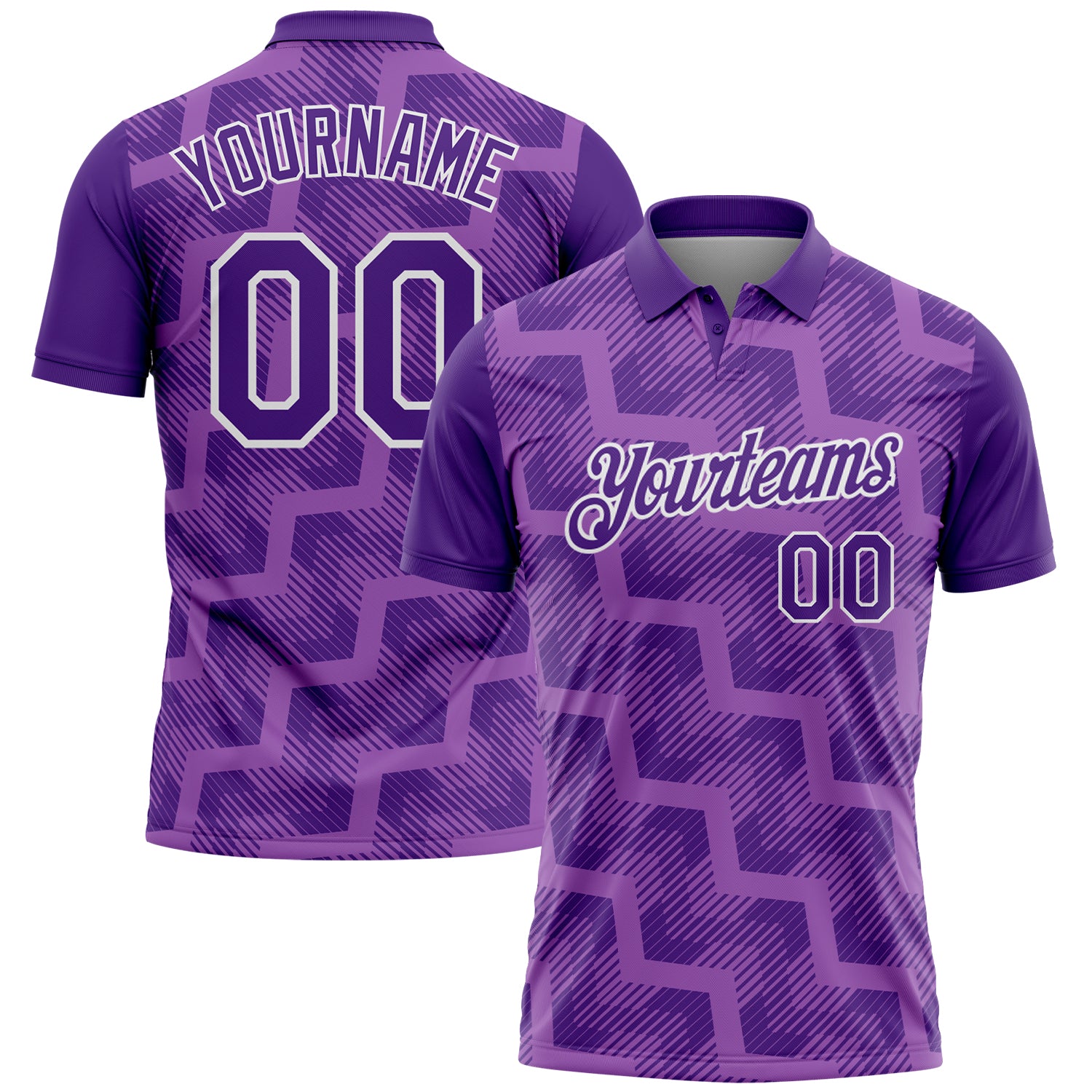 FansIdea Custom Purple Medium Purple-White Geometric Block Diagonal Line Hatching Performance Polo Shirt - $19.99 at Proof Eyewear