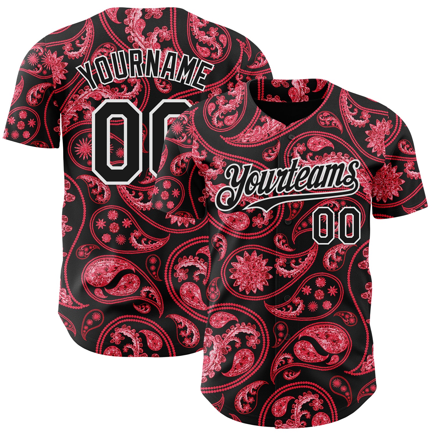 FansIdea Custom Black Red-White Rave Party Ethnic Paisley Bandana Authentic Baseball Jersey - $29.99 at Proof Eyewear