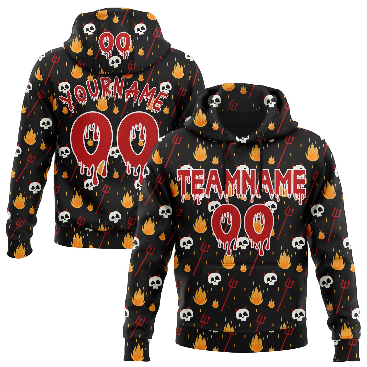 FansIdea Custom  Black Red-White Halloween Skull Pullover Sweatshirt Hoodie - $32.99 at Proof Eyewear