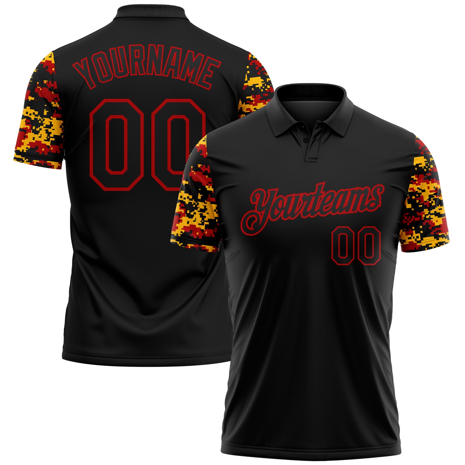FansIdea Custom Black Red-Gold Digital Camo Two Tone Performance Polo Shirt - $19.99 at Proof Eyewear