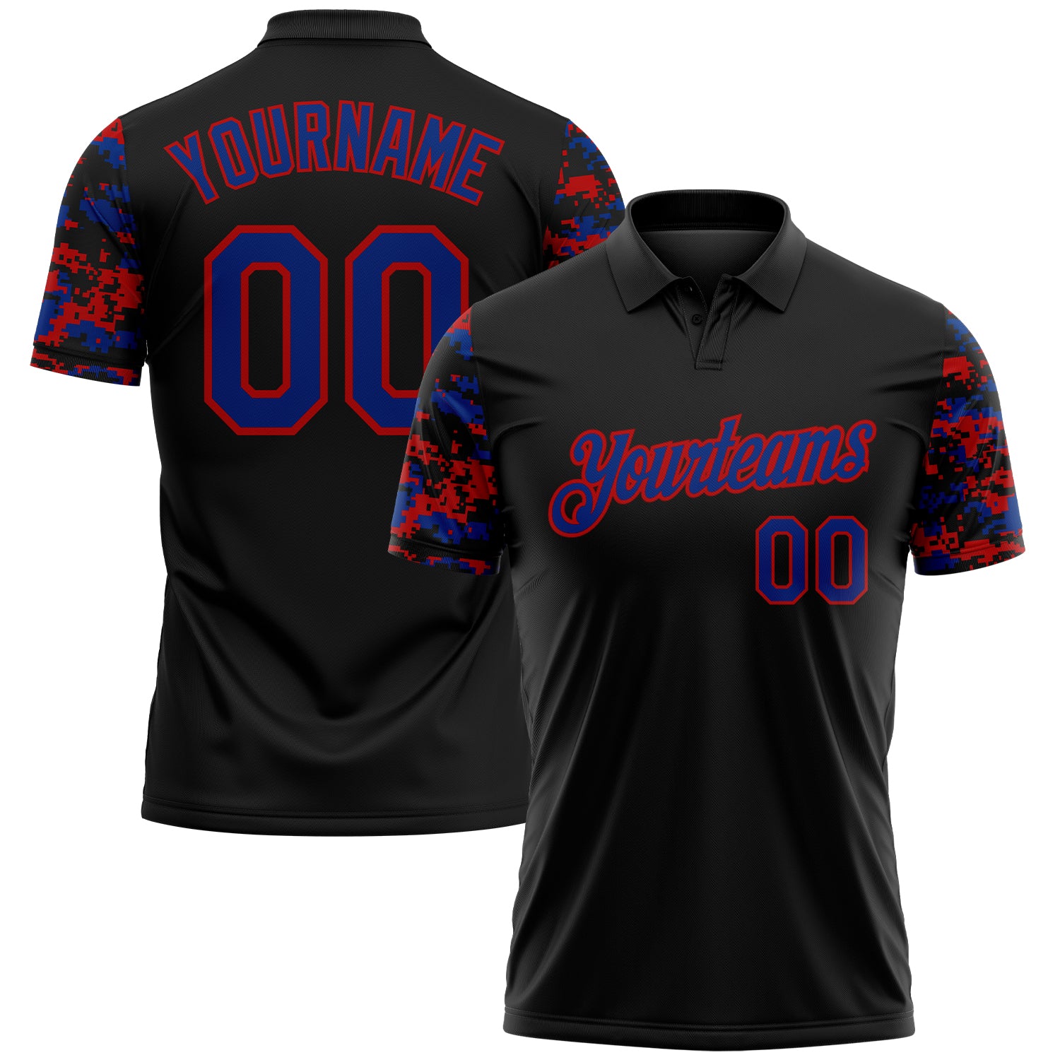 FansIdea Custom Black Royal-Red Digital Camo Two Tone Performance Polo Shirt - $19.99 at Proof Eyewear
