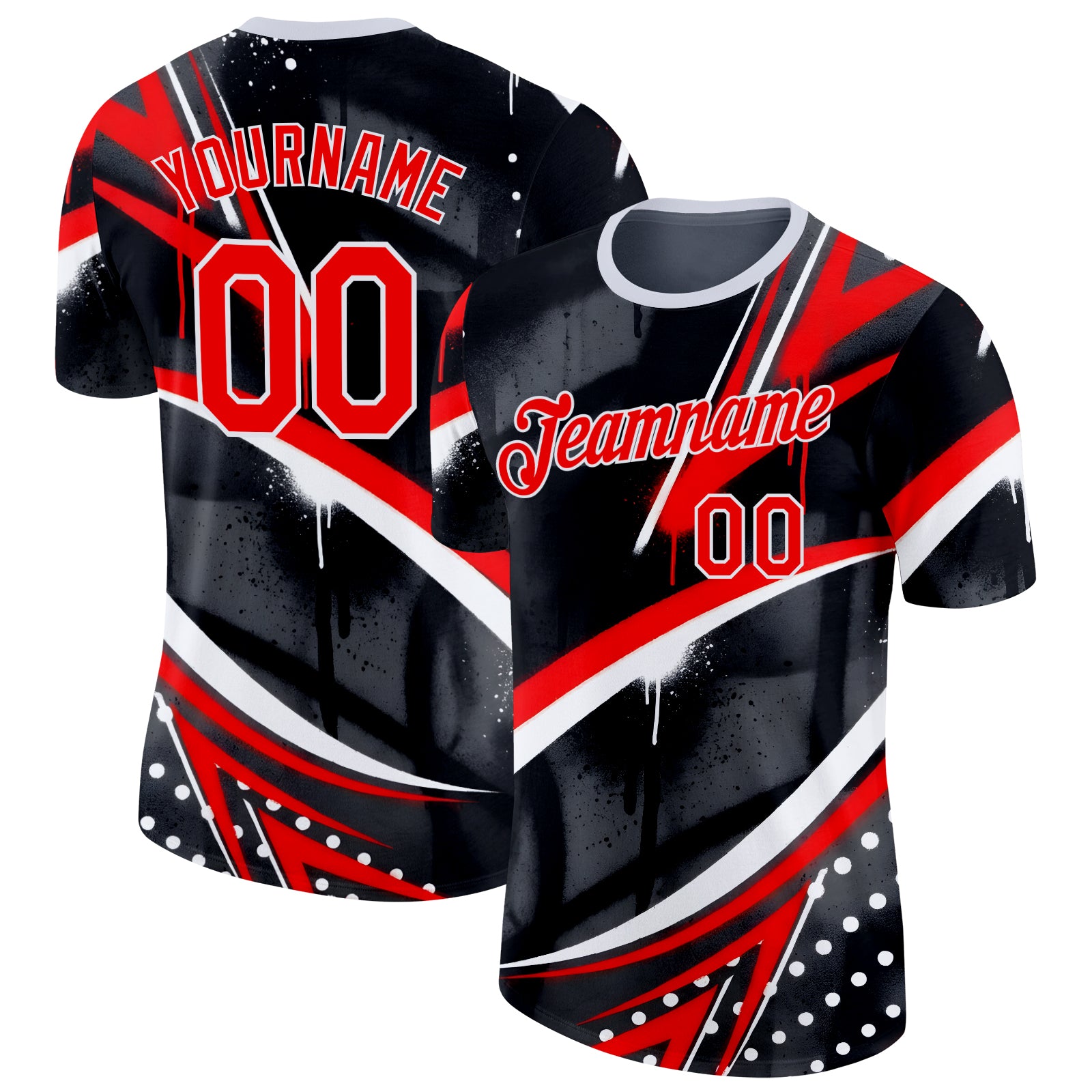 FansIdea Custom Black Red-White Bowling Graffiti Performance T-Shirt - $14.99 at Proof Eyewear