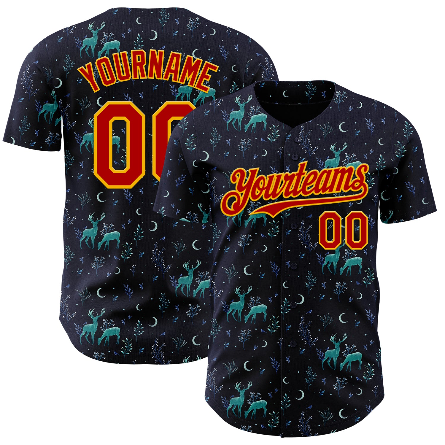 Fansidea-artist-collabs Custom Blue Red-Gold Episodic Drawing Deers In The Moonlight Authentic Baseball Jersey - $34.99 at Proof Eyewear
