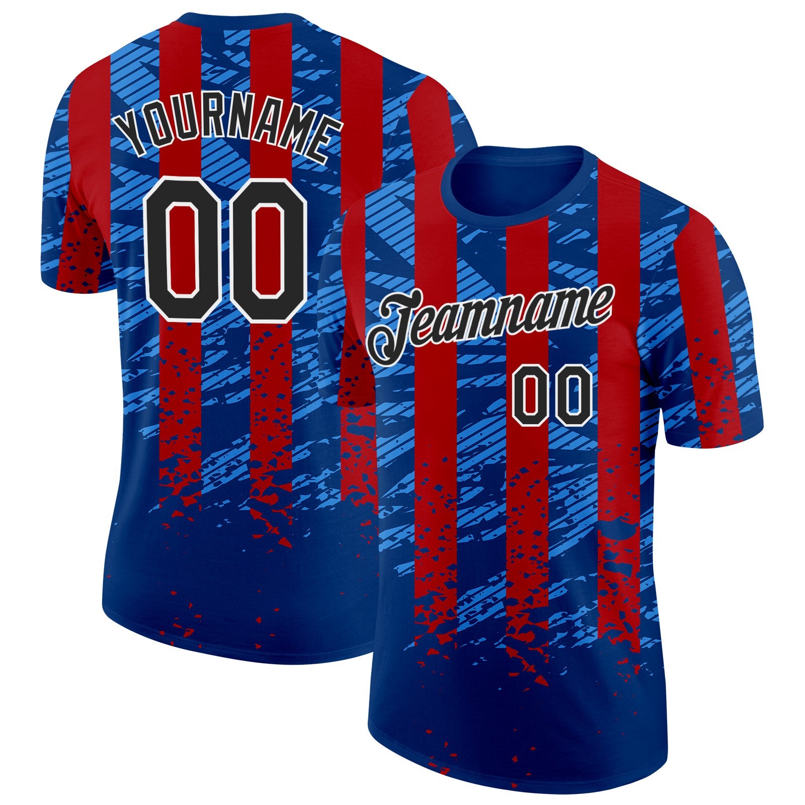 FansIdea Custom Blue Black Red-White Netherlands Line Splash Soccer Jersey Performance T-Shirt - $14.99 at Proof Eyewear