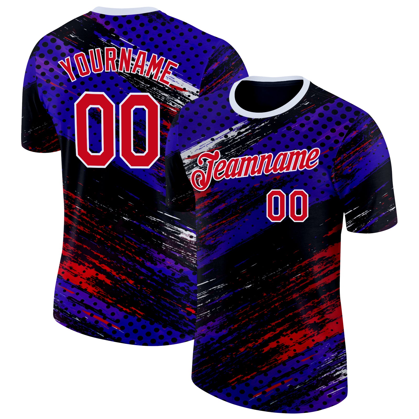 FansIdea Custom Blue Red Black-White Bowling Brush Stroke Performance T-Shirt - $14.99 at Proof Eyewear