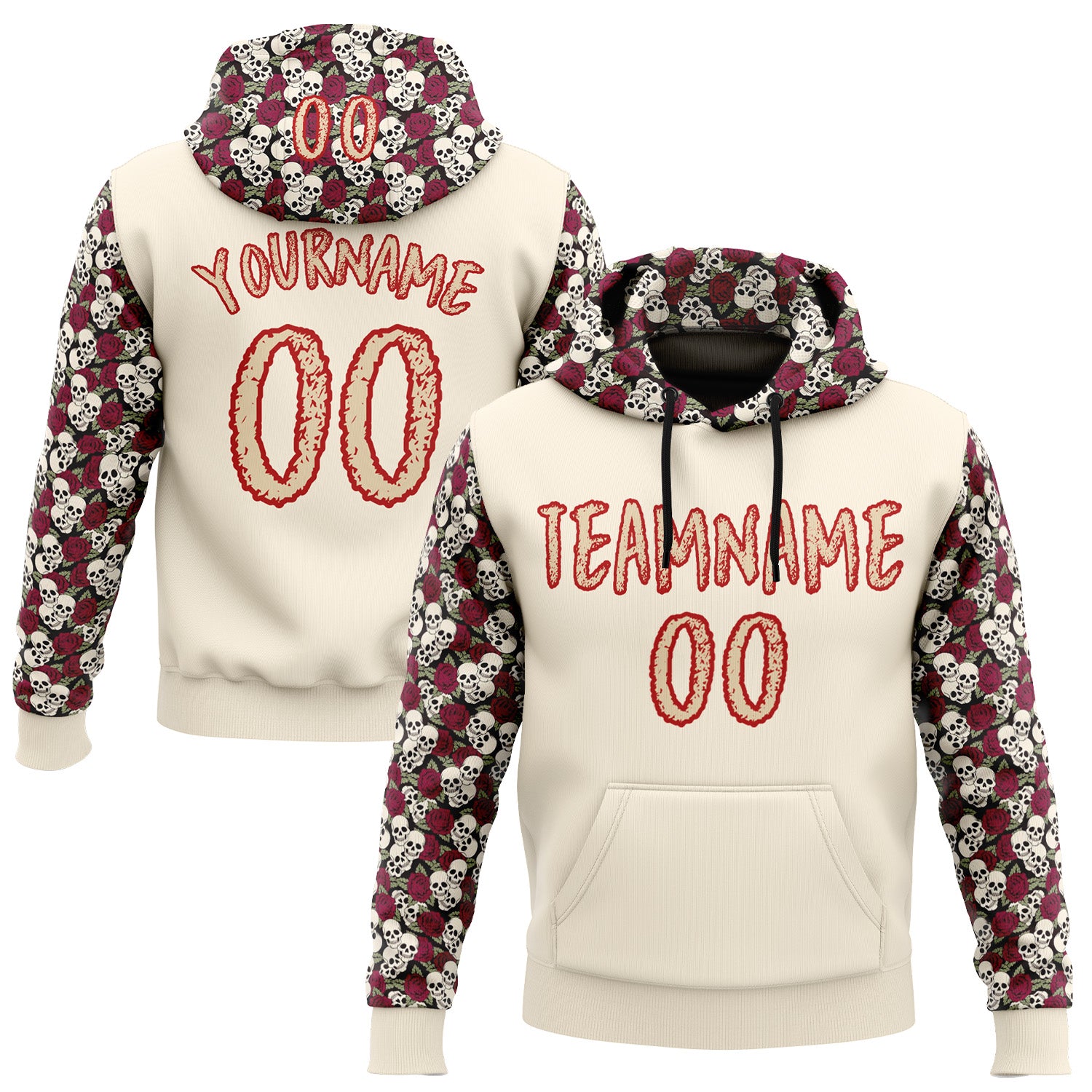FansIdea Custom City Cream Red 3D Skull Roses Floral Sports Pullover Sweatshirt Hoodie - $32.99 at Proof Eyewear