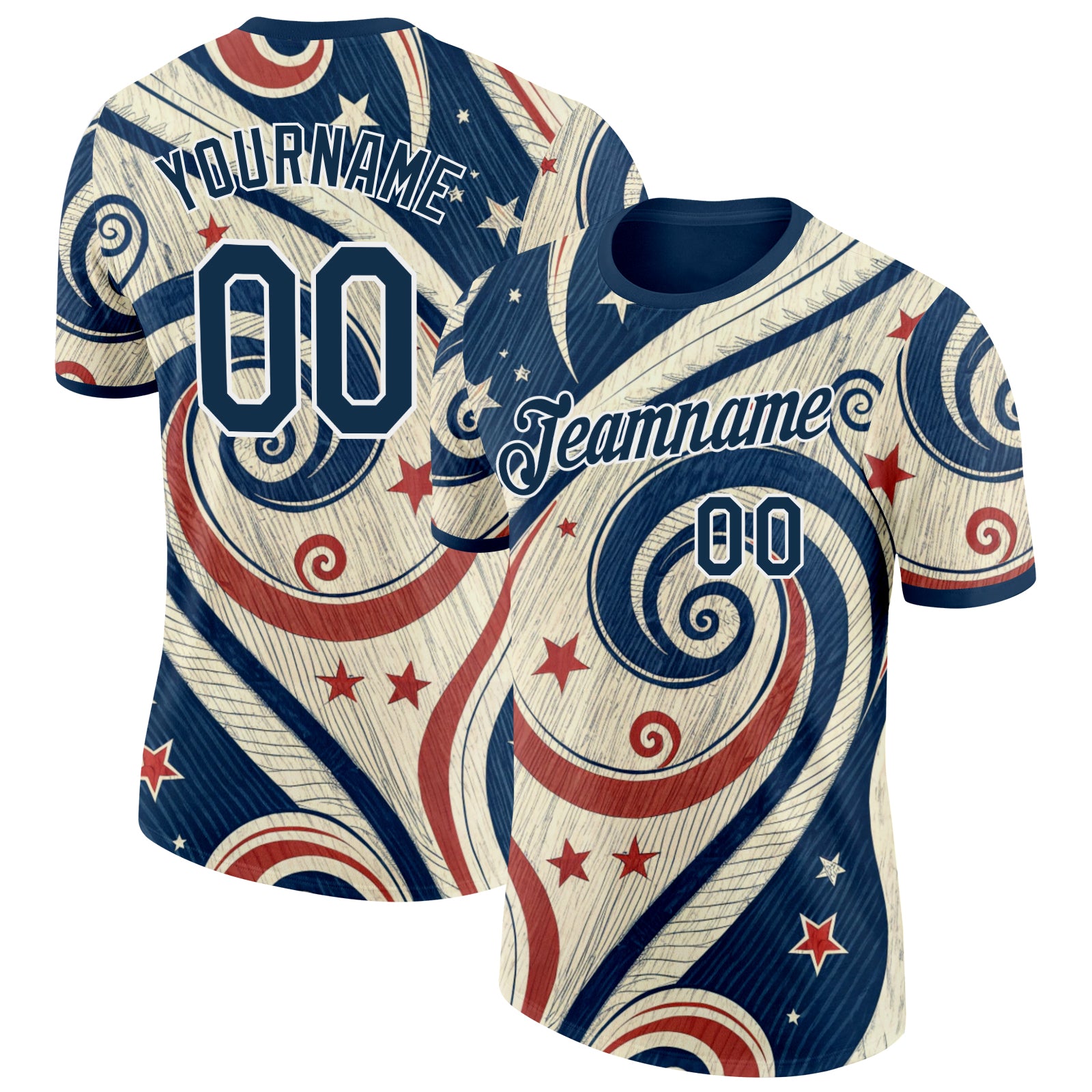 FansIdea Custom Cream Blue Red-White American Star Soccer Jersey Performance T-Shirt - $14.99 at Proof Eyewear