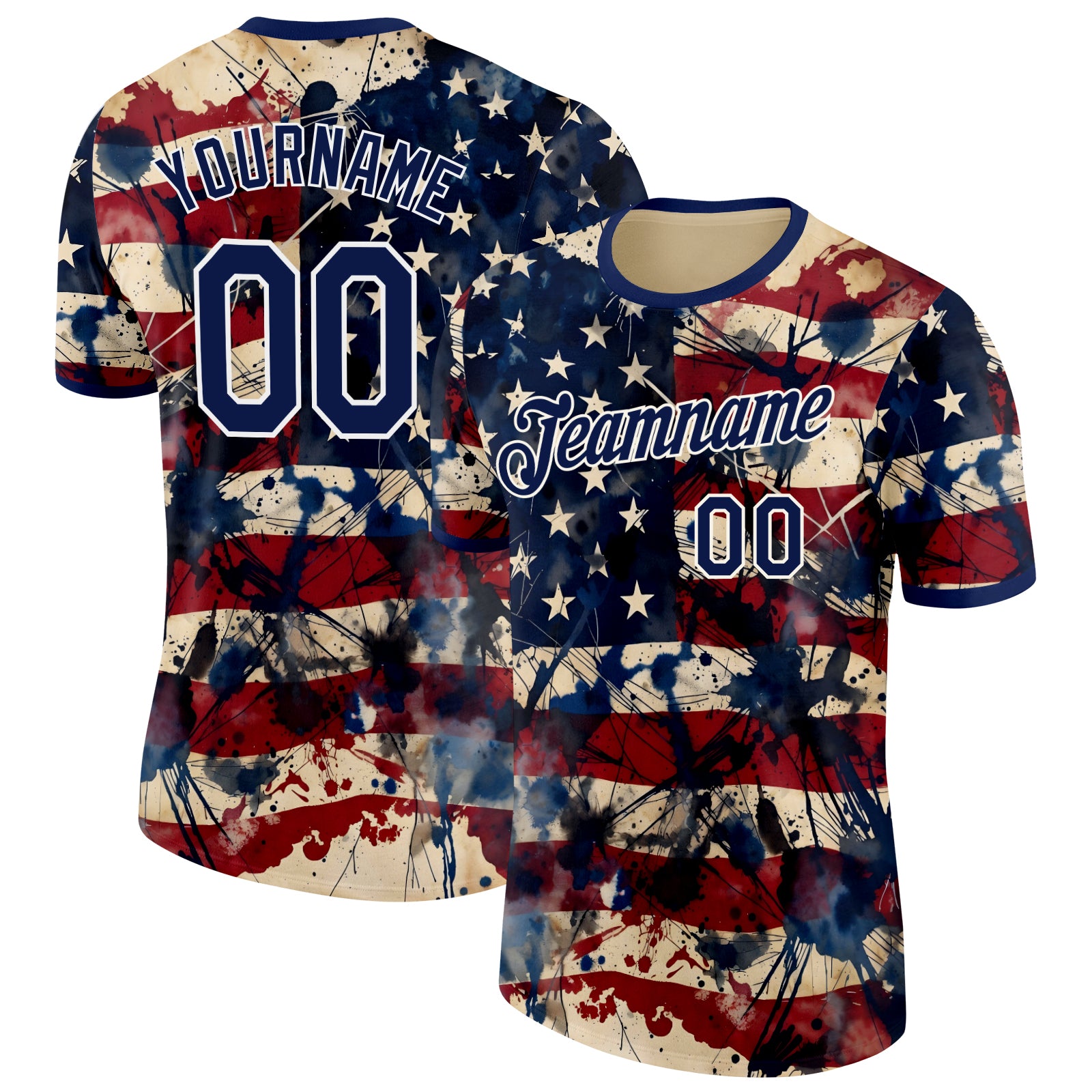 FansIdea Custom Cream Navy Red-White USA Flag Splash Soccer Jersey Performance T-Shirt - $14.99 at Proof Eyewear