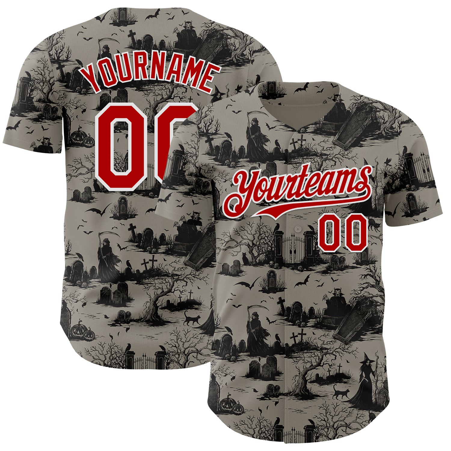 Fansidea-artist-collabs Custom Gray Red-White Episodic Drawing Graveyard Pattern Pale Authentic Baseball Jersey - $34.99 at Proof Eyewear