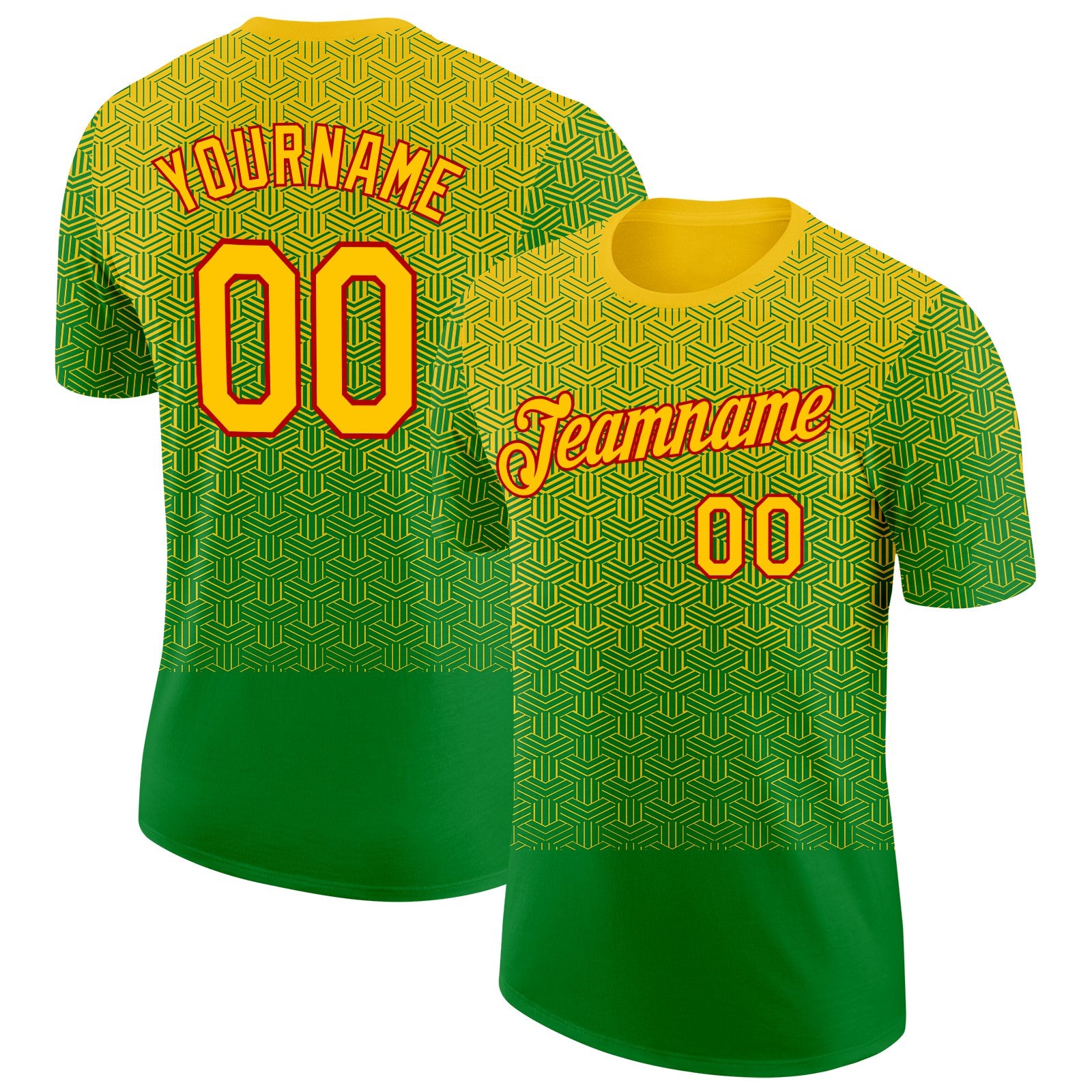FansIdea Custom Green Yellow-Red Brazil Abstract Line Soccer Jersey Performance T-Shirt - $14.99 at Proof Eyewear